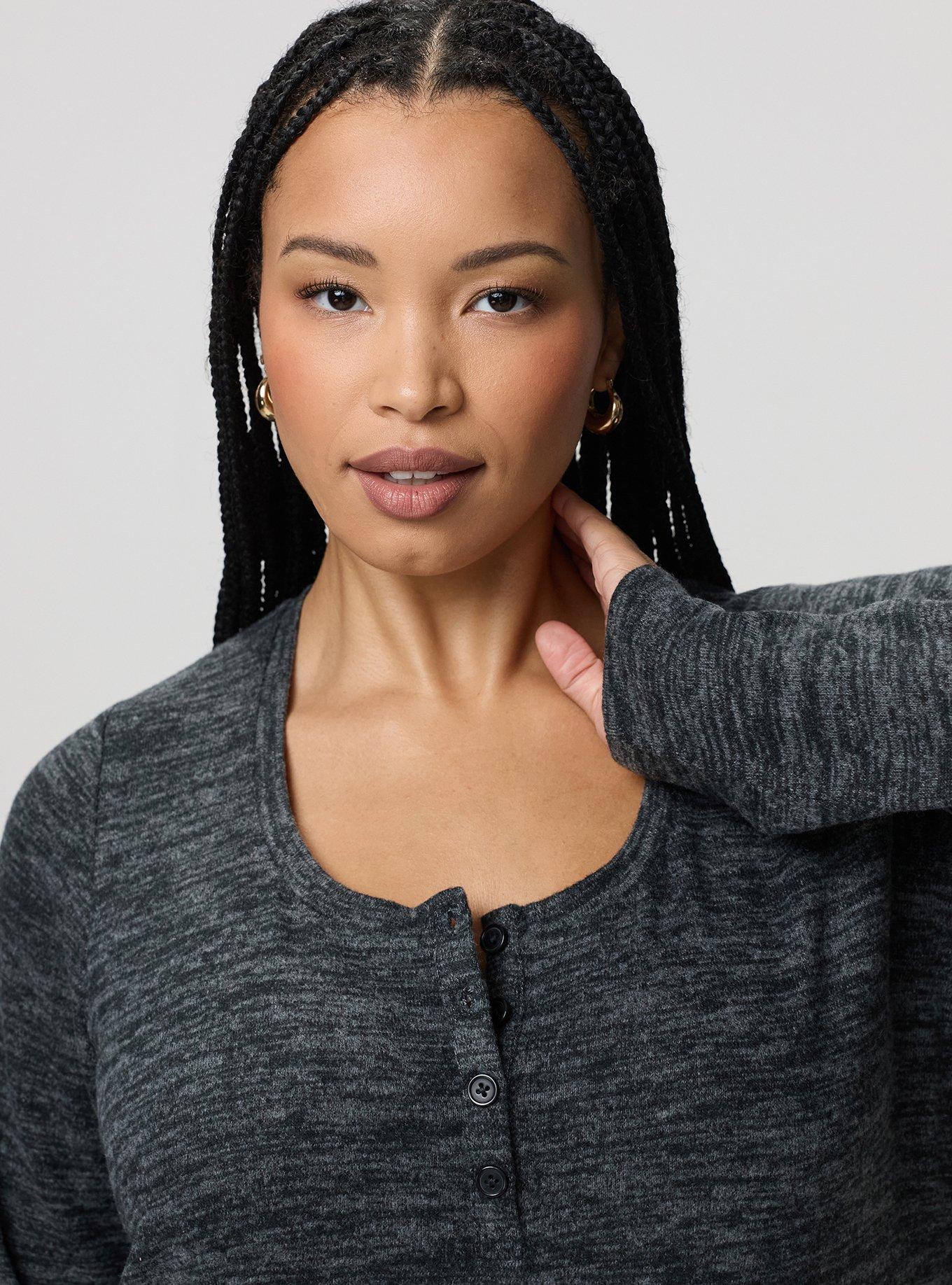 Super Soft Plush Henley Sweatshirt, DEEP BLACK, alternate
