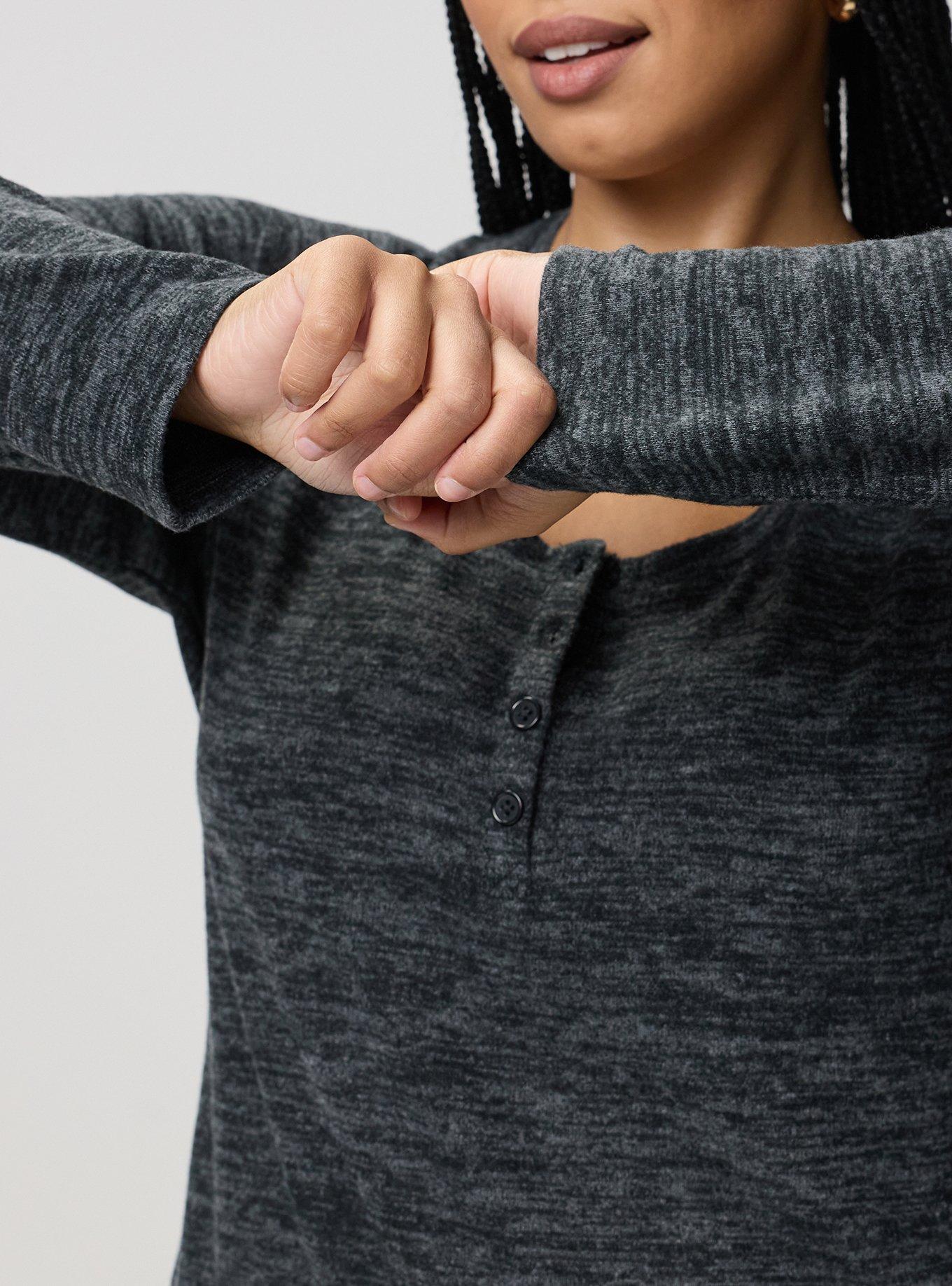 Super Soft Plush Henley Sweatshirt, DEEP BLACK, alternate