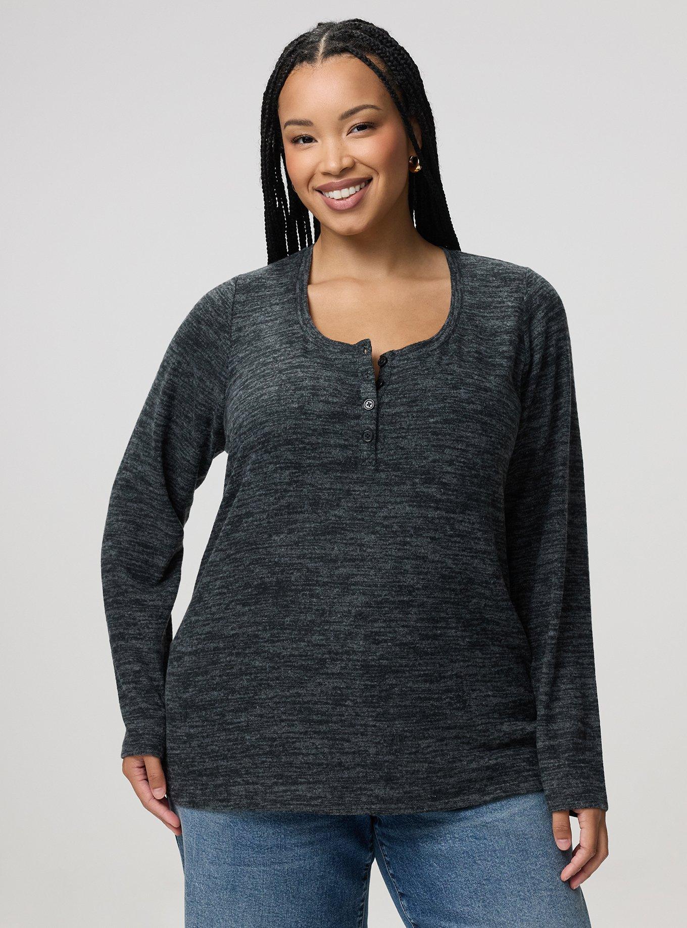 Super Soft Plush Henley Sweatshirt, DEEP BLACK, hi-res