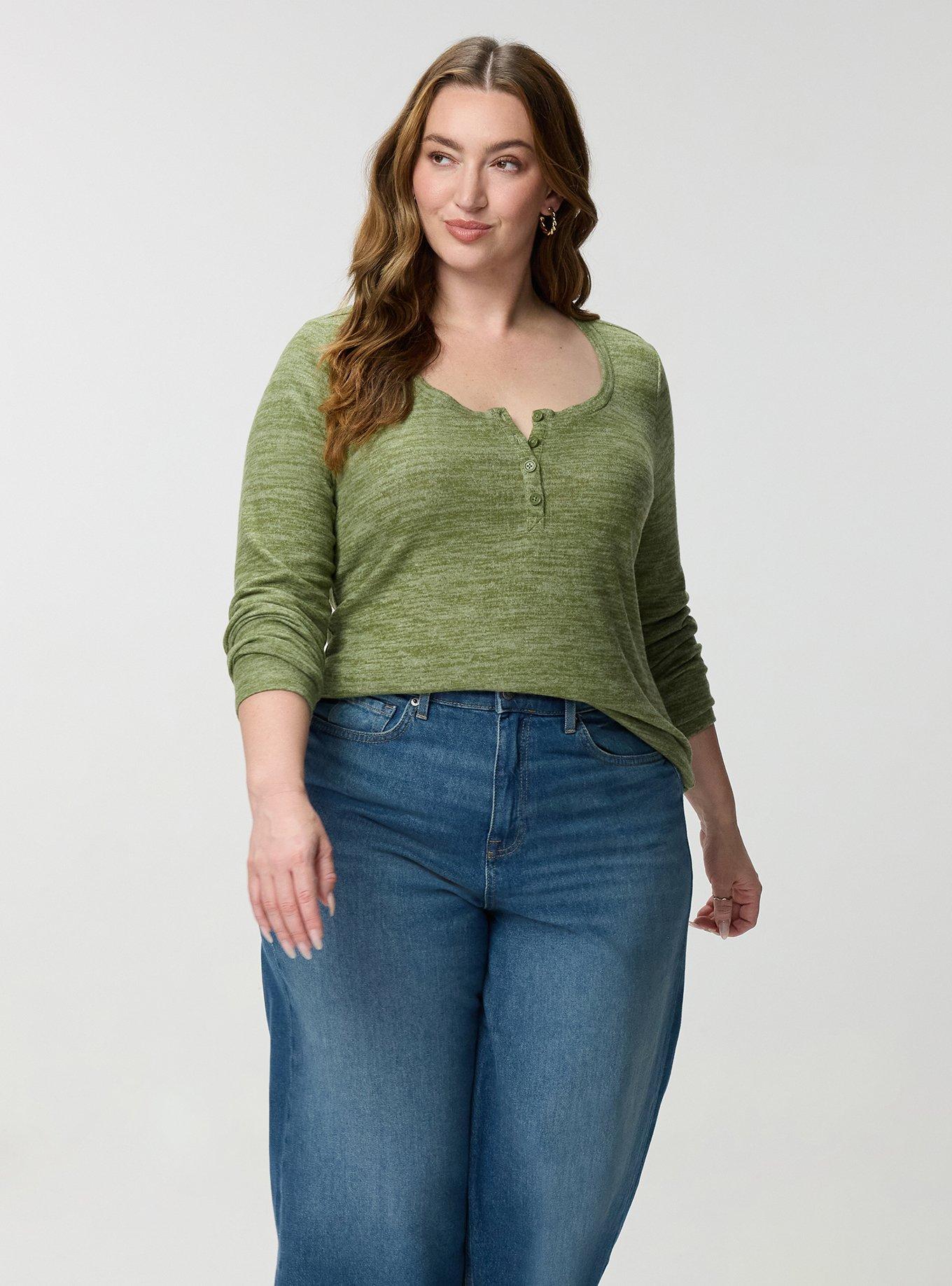 Super Soft Plush Henley Sweatshirt, OLIVINE, alternate