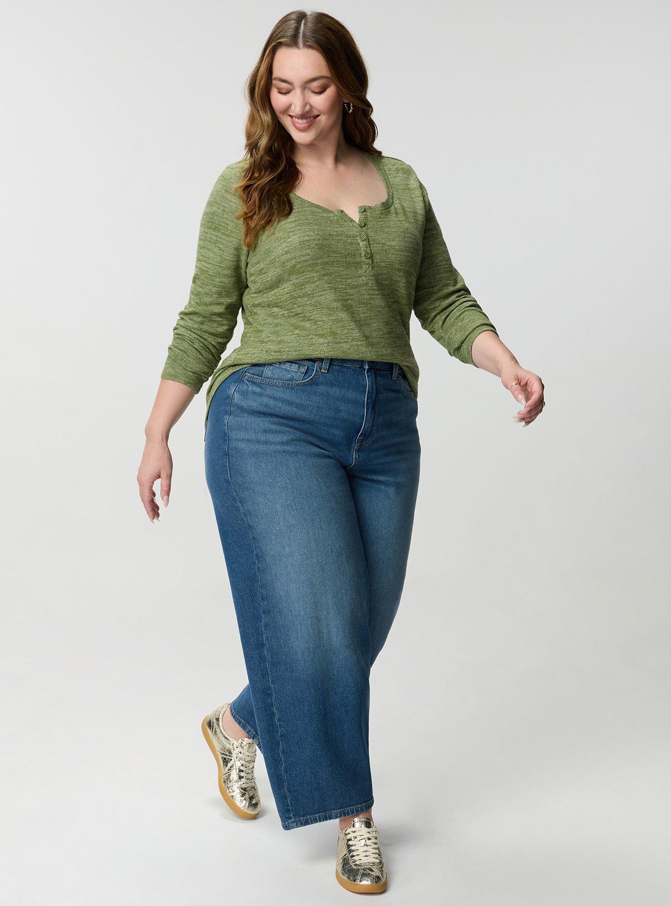 Super Soft Plush Henley Sweatshirt, OLIVINE, alternate