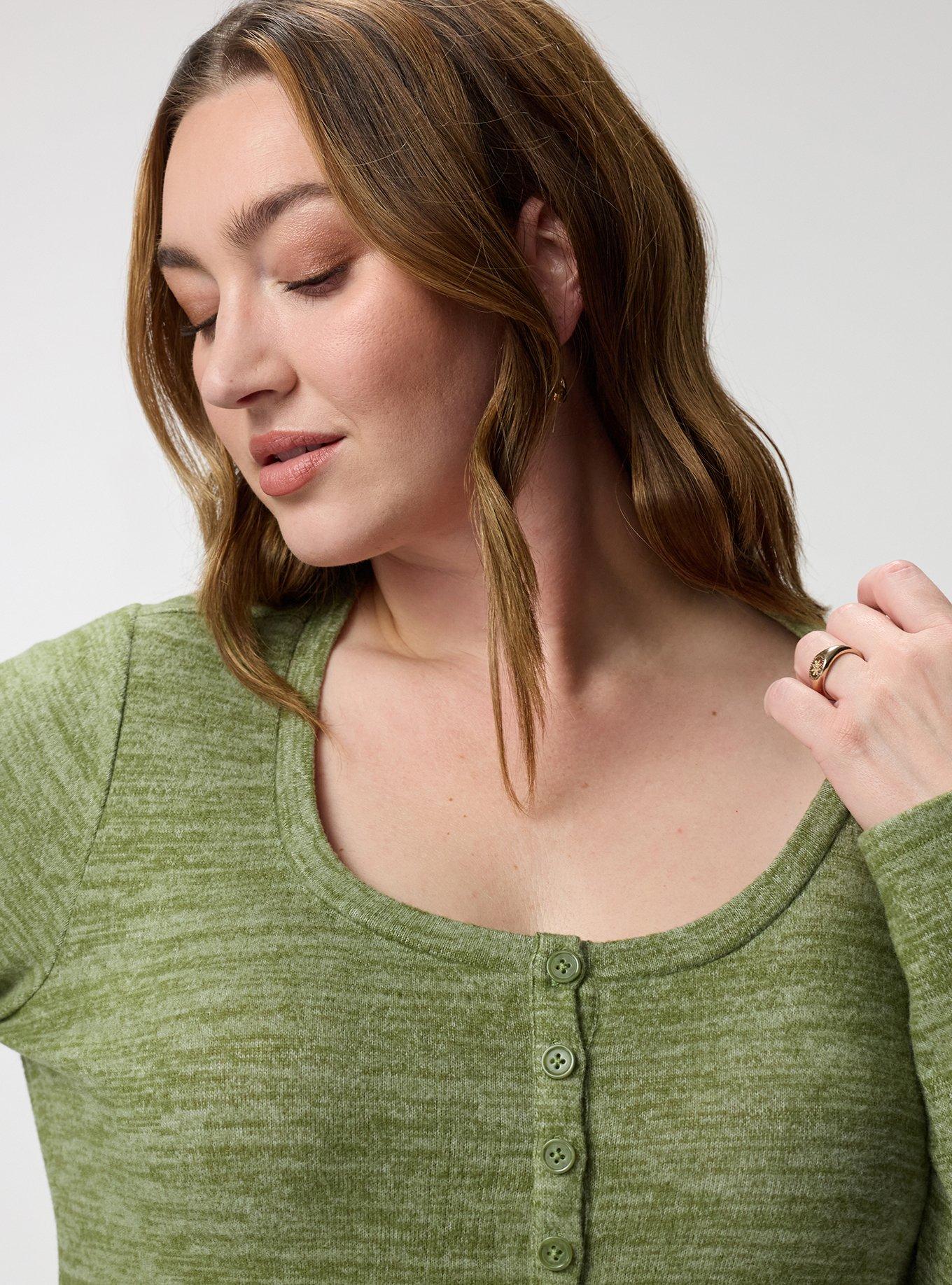 Super Soft Plush Henley Sweatshirt, OLIVINE, alternate