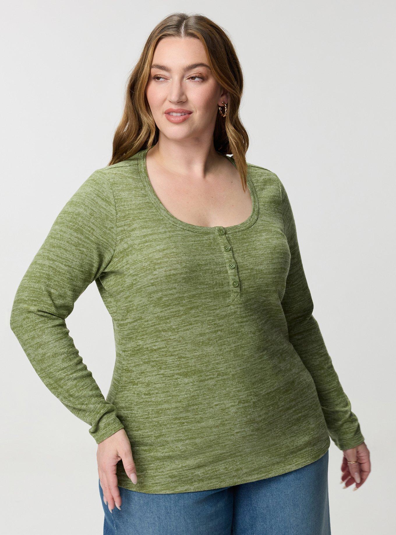 Super Soft Plush Henley Sweatshirt, OLIVINE, hi-res
