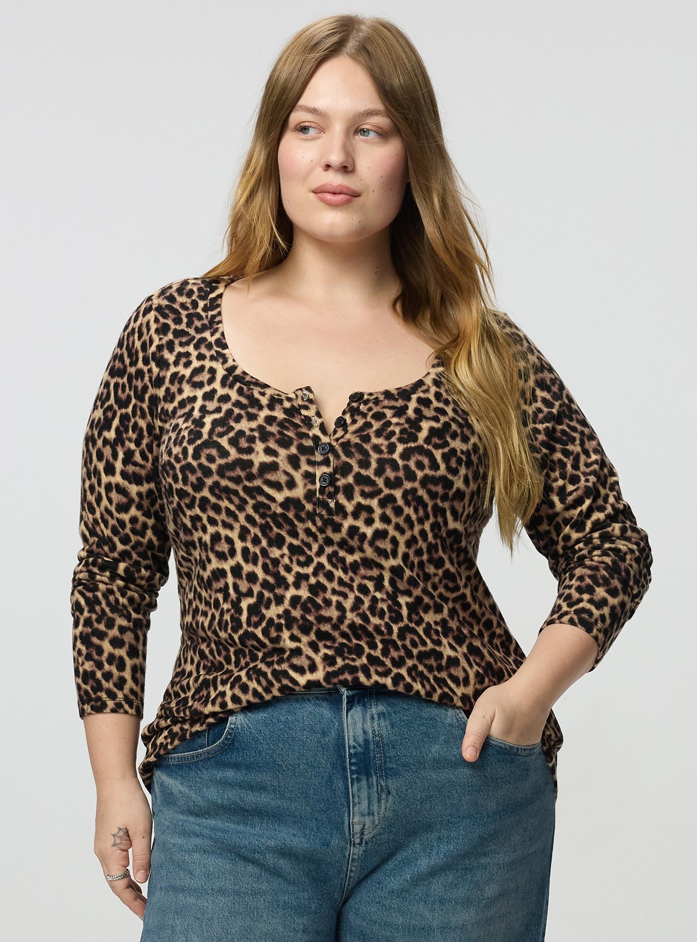 Super Soft Plush Henley Sweatshirt, ON THE PROWL LEOPARD MULTI, alternate