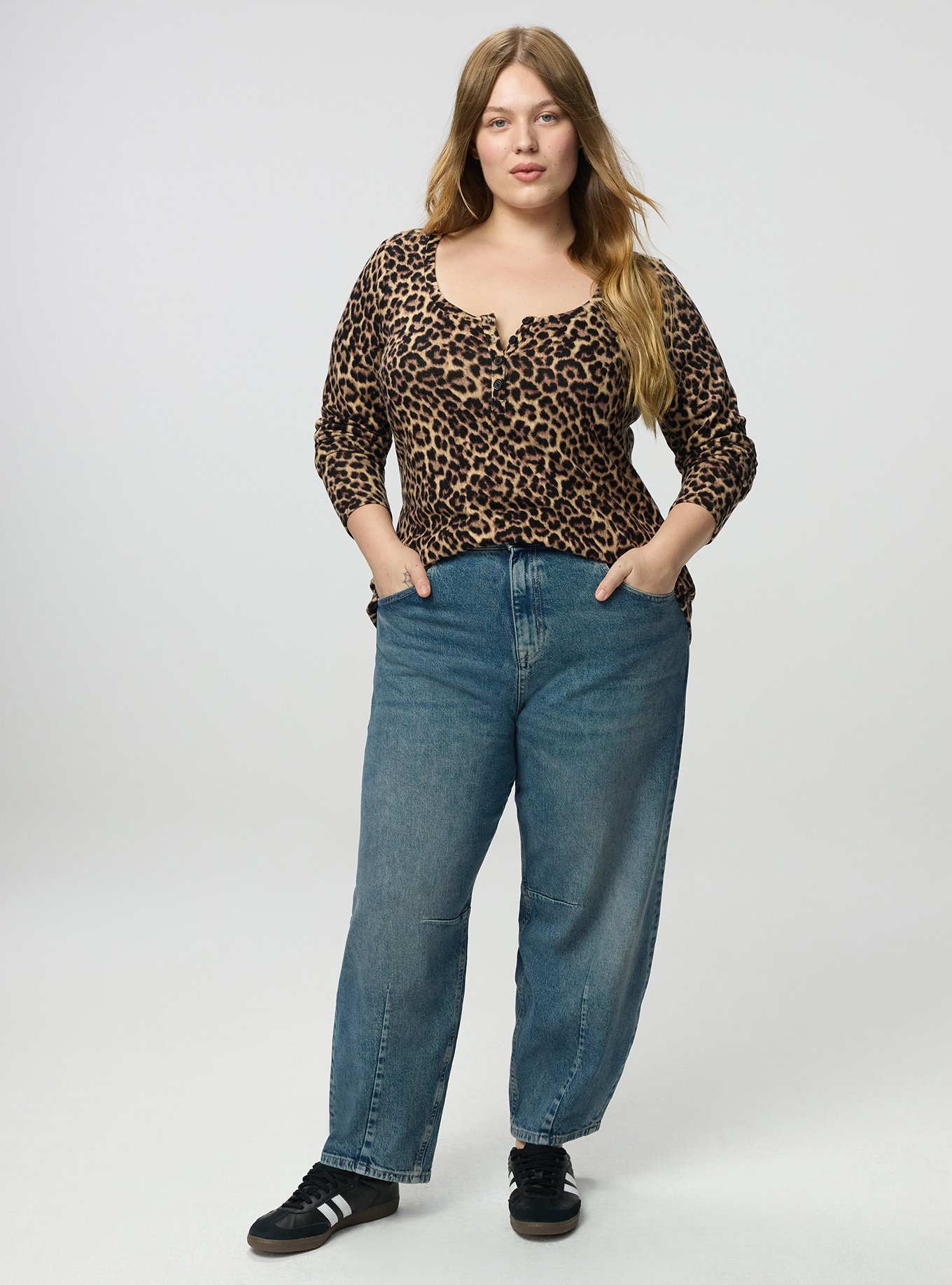 Super Soft Plush Henley Sweatshirt, ON THE PROWL LEOPARD MULTI, alternate