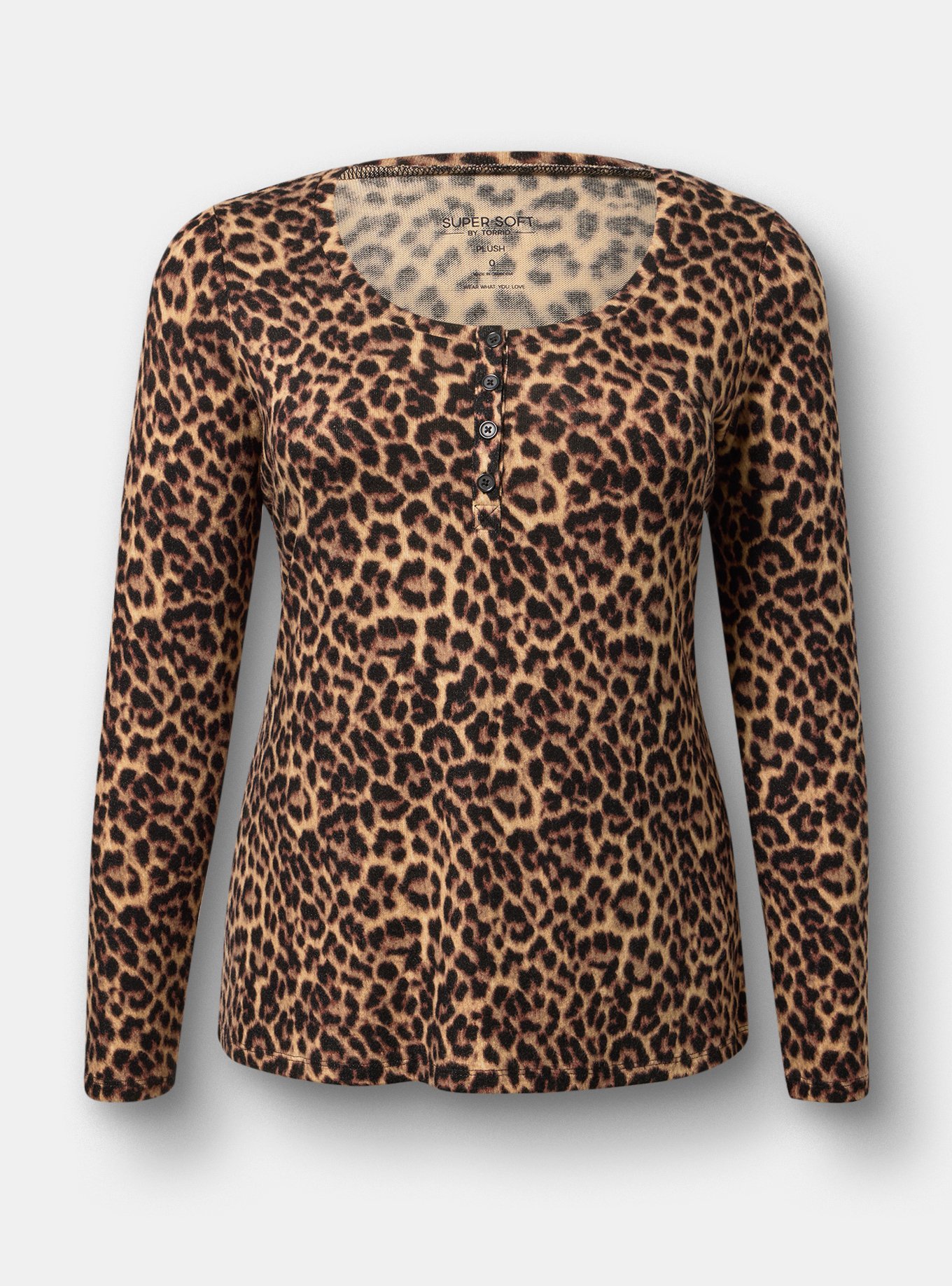 Super Soft Plush Henley Sweatshirt, ON THE PROWL LEOPARD MULTI, flat