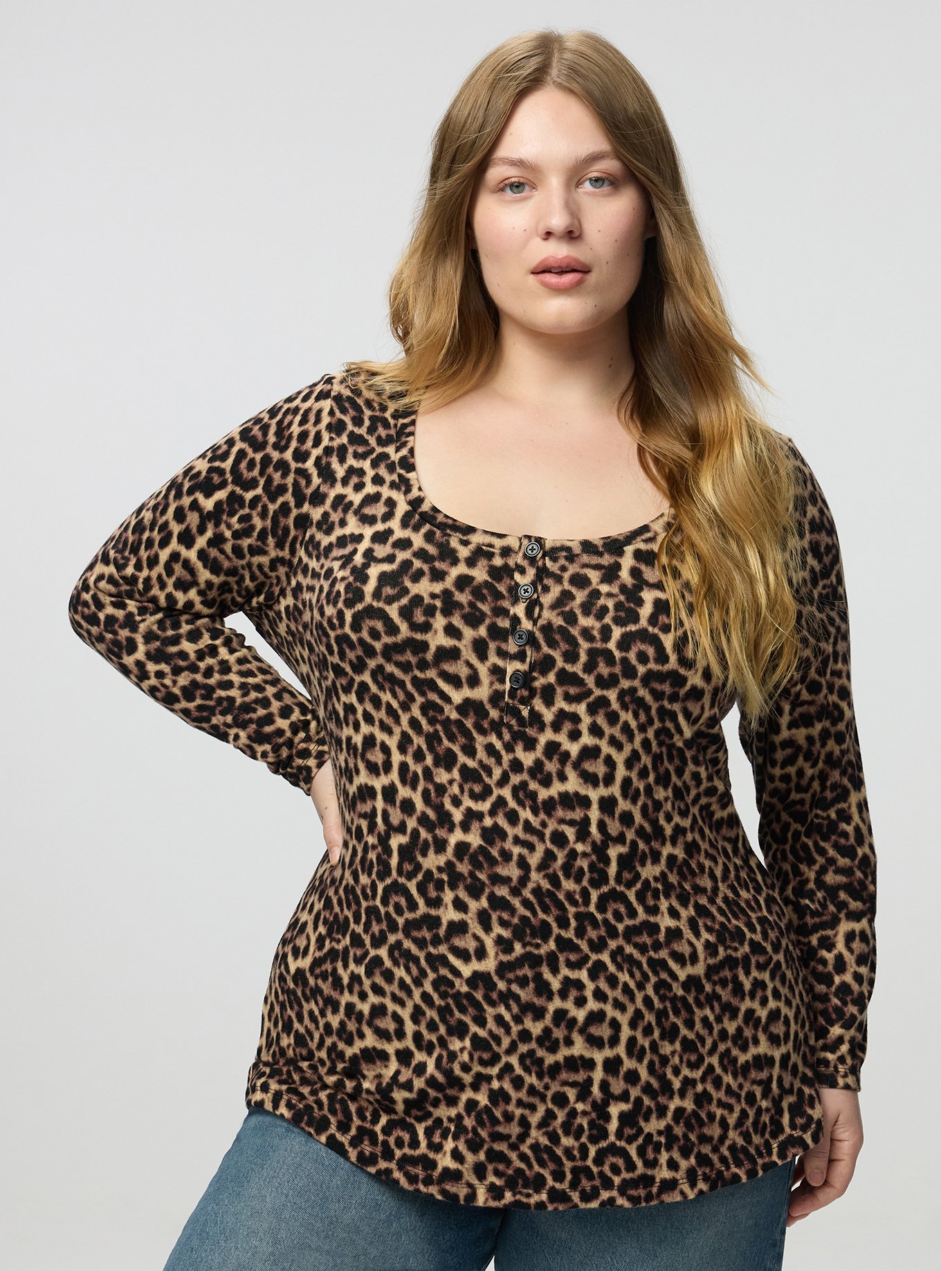 Super Soft Plush Henley Sweatshirt, ON THE PROWL LEOPARD MULTI, hi-res