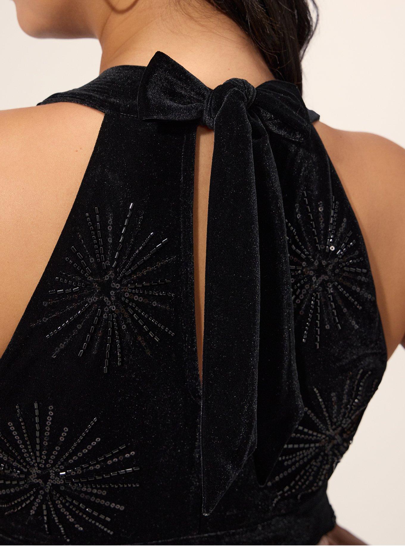 Plus Size Festi Embellished Velour Halter Jumpsuit, DEEP BLACK, alternate