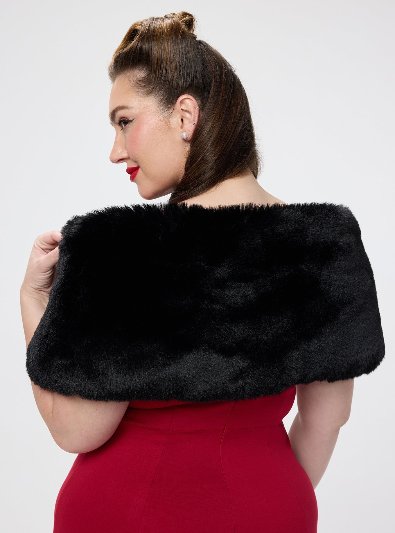 Retro Chic Faux Fur Stole, DEEP BLACK, alternate