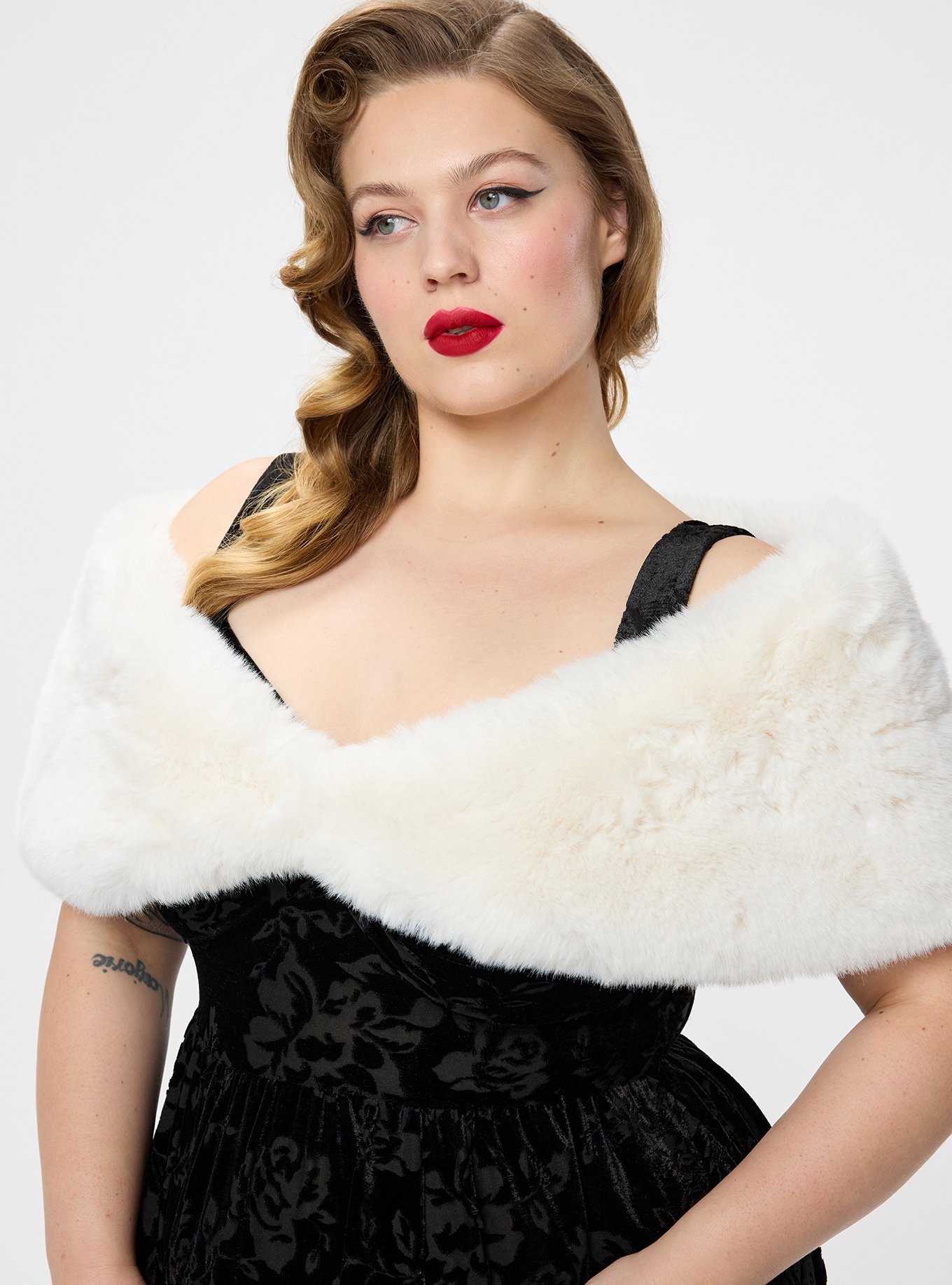 Retro Chic Faux Fur Stole, WHISPER WHITE, hi-res