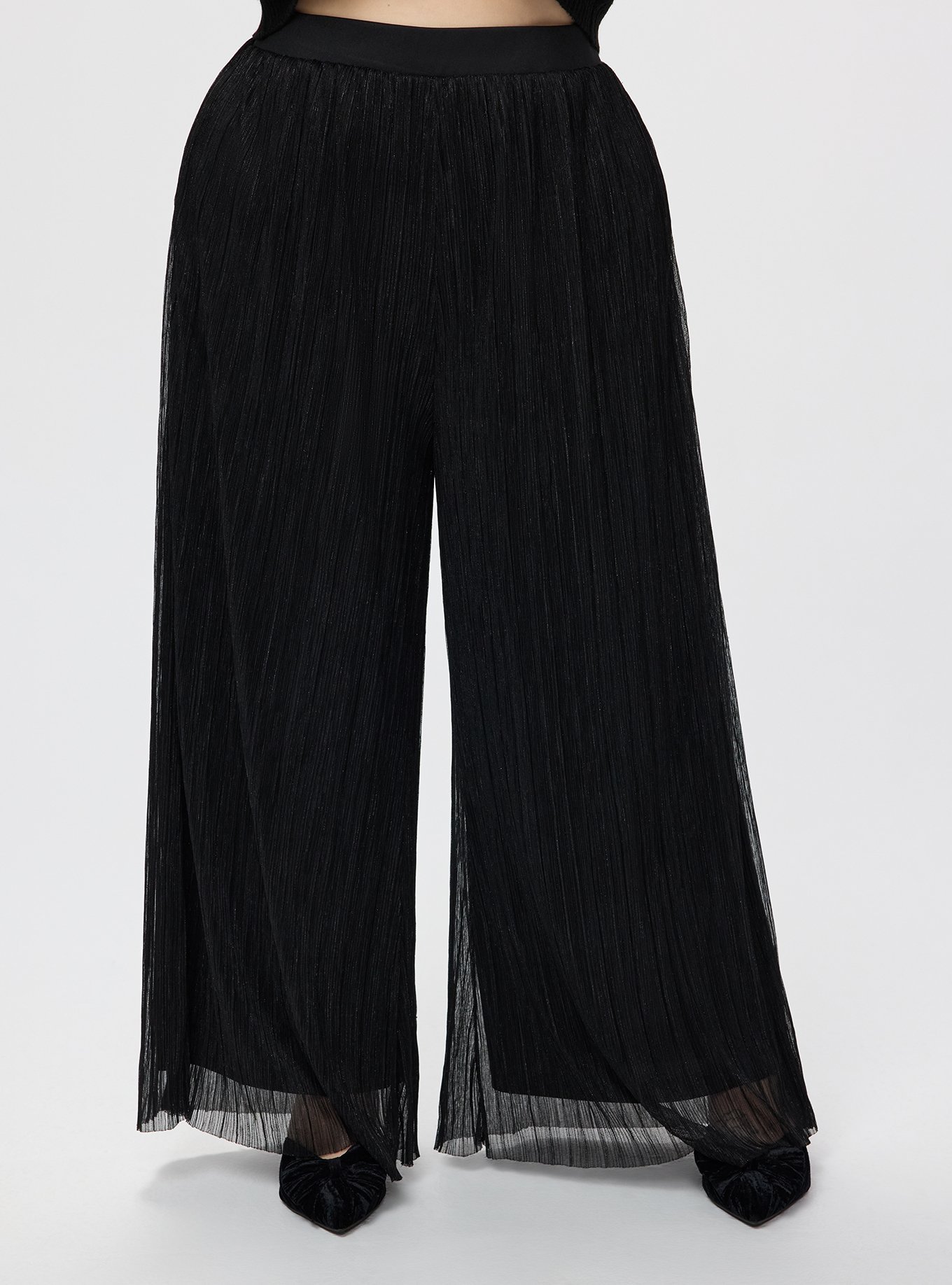Retro Chic Wide Leg Plisse Glitter Pant, DEEP BLACK, alternate