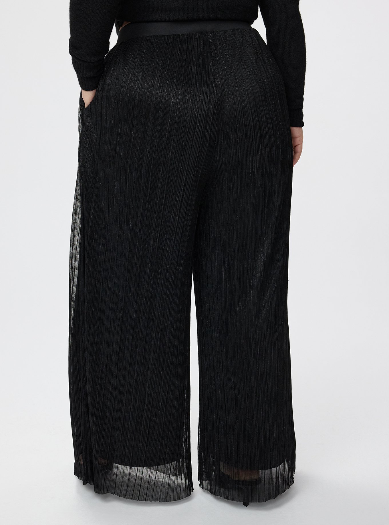 Retro Chic Wide Leg Plisse Glitter Pant, DEEP BLACK, alternate