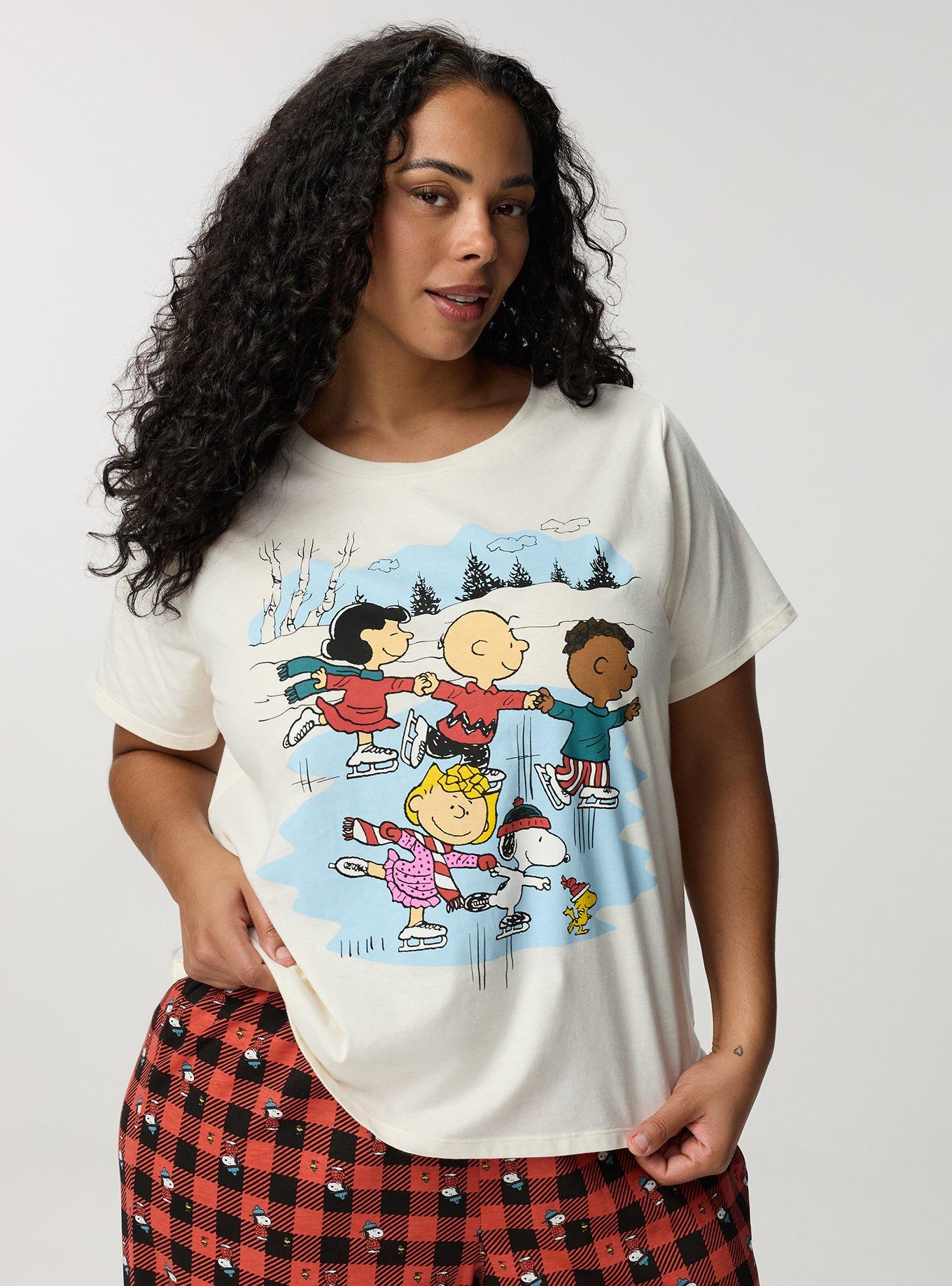 Peanuts Winter Lounge Top, SNOOPY SKATING WHITE ALYSSUM, hi-res