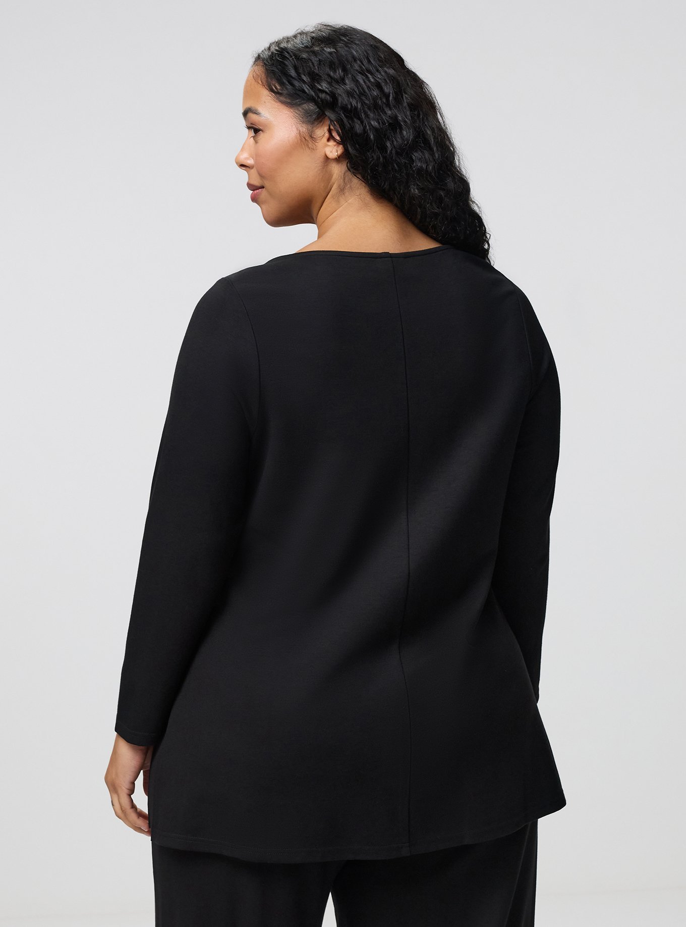 Plus Size Super Soft Ponte Bracelet Sleeve Boat Neck Top, DEEP BLACK, alternate