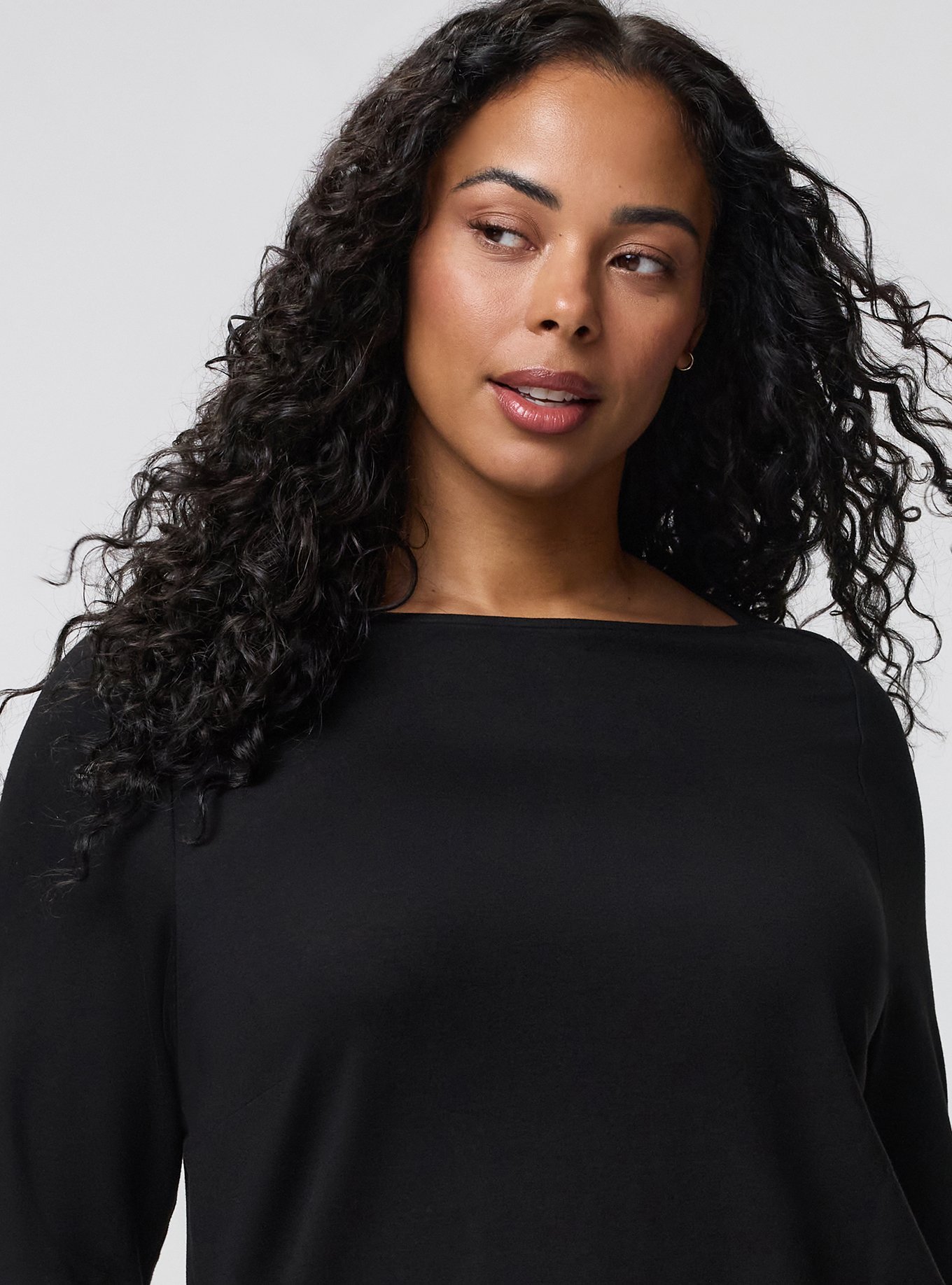 Plus Size Super Soft Ponte Bracelet Sleeve Boat Neck Top, DEEP BLACK, alternate