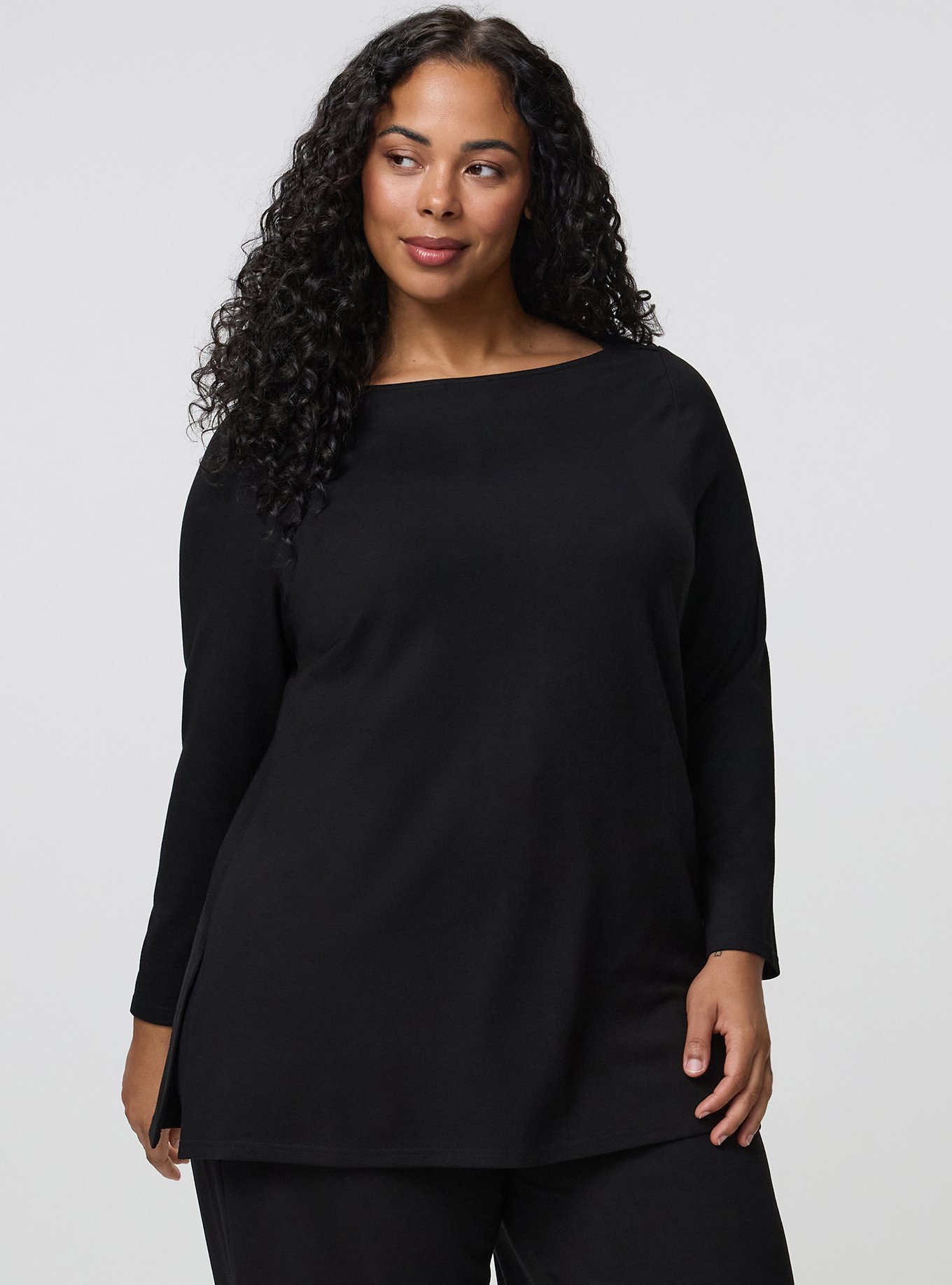 Plus Size Super Soft Ponte Bracelet Sleeve Boat Neck Top, DEEP BLACK, hi-res