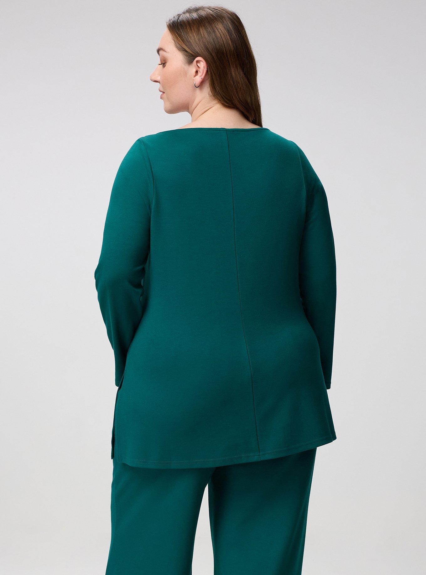 Plus Size Super Soft Ponte Bracelet Sleeve Boat Neck Top, BOTANICAL GARDEN, alternate