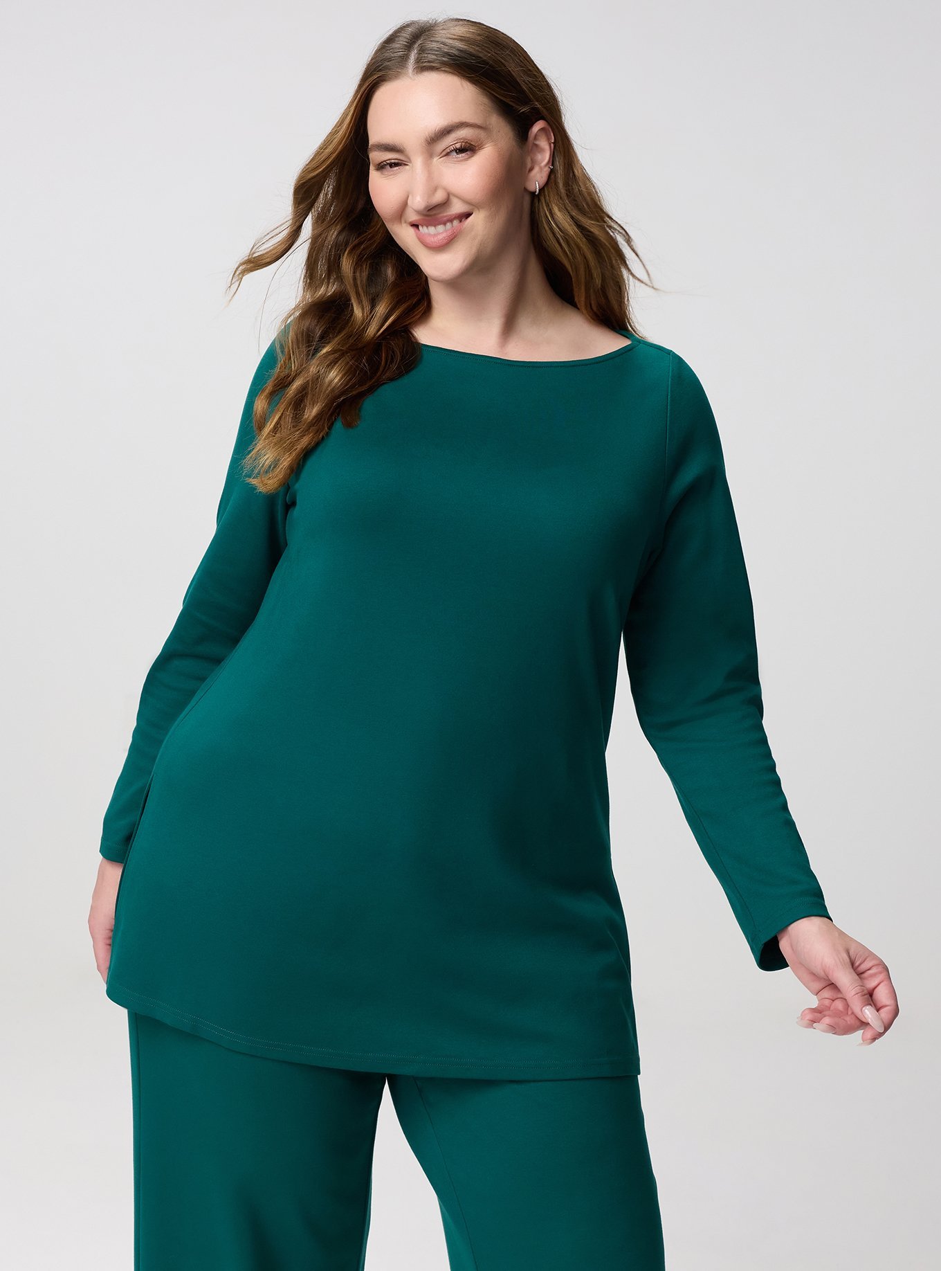 Plus Size Super Soft Ponte Bracelet Sleeve Boat Neck Top, BOTANICAL GARDEN, hi-res