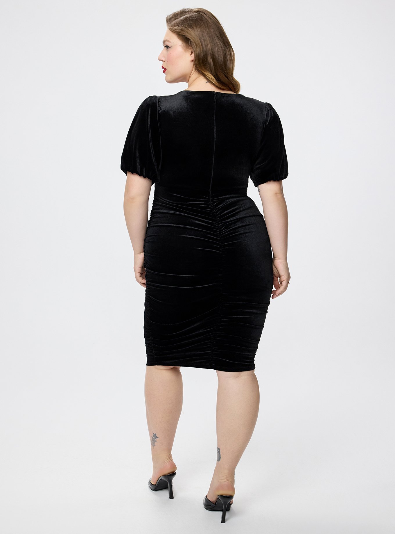 Retro Chic Puff Sleeve Midi Dress, DEEP BLACK, alternate