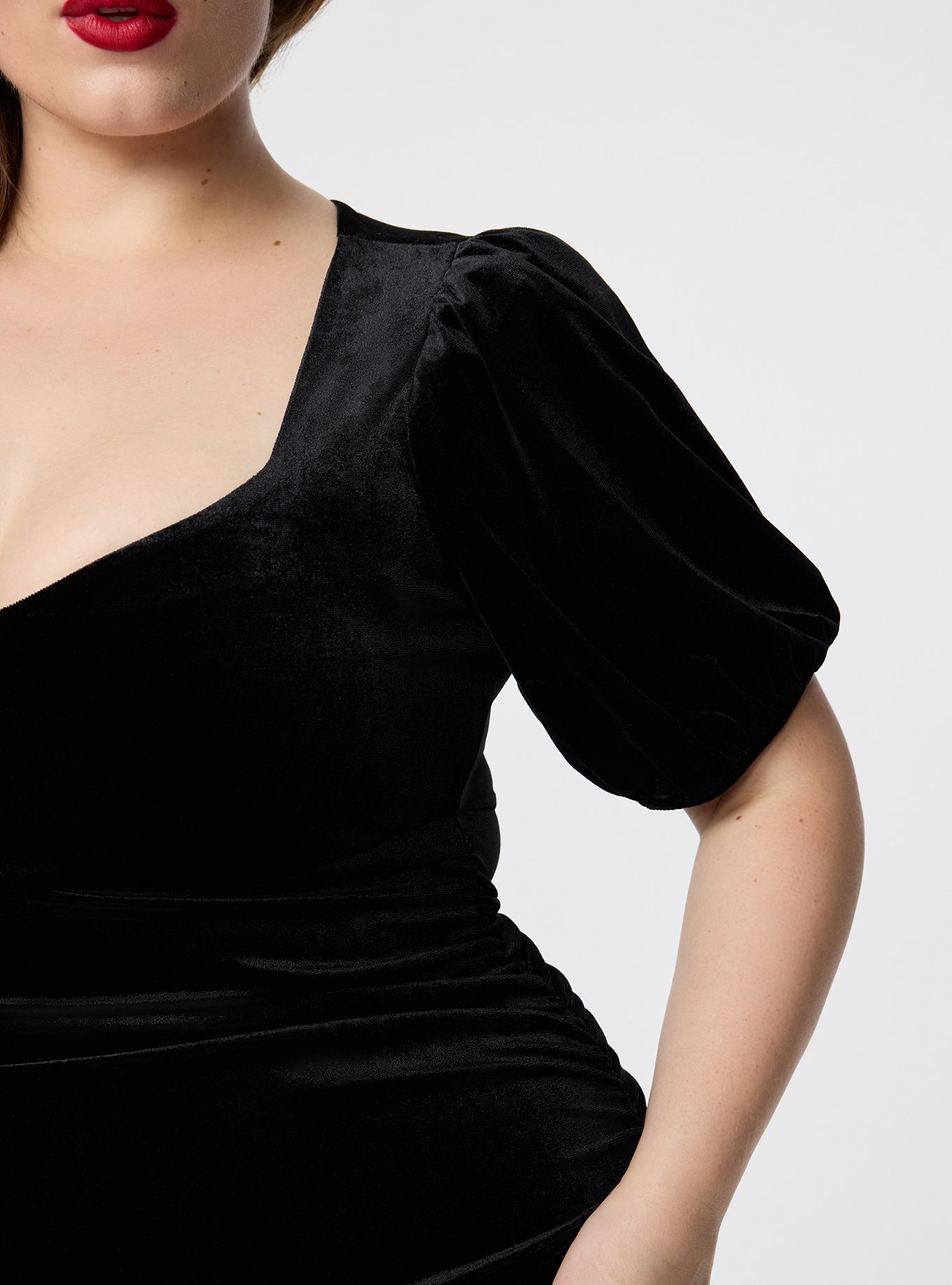 Retro Chic Puff Sleeve Midi Dress, DEEP BLACK, alternate