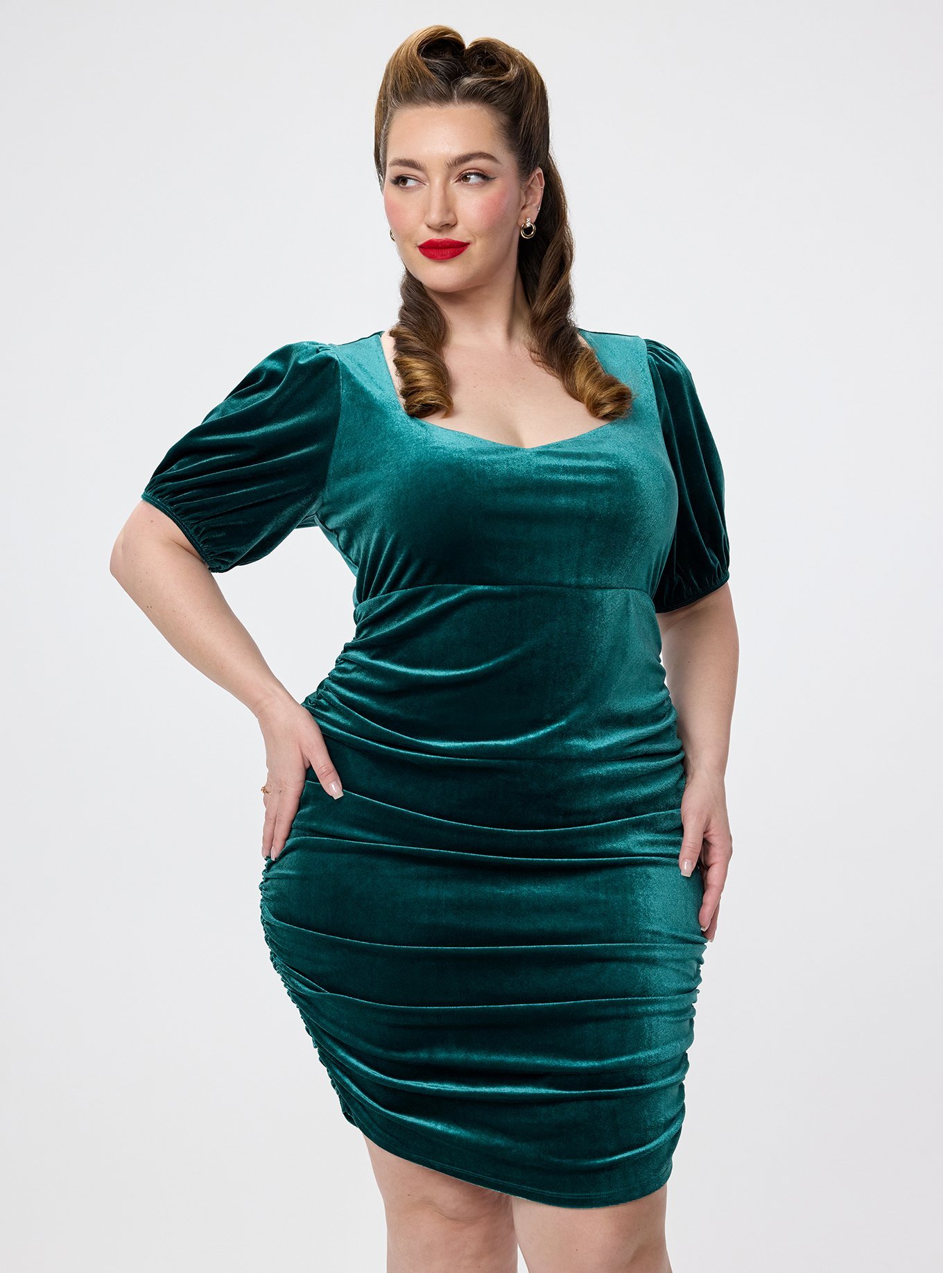 Retro Chic Puff Sleeve Midi Dress, BOTANICAL GARDEN, alternate