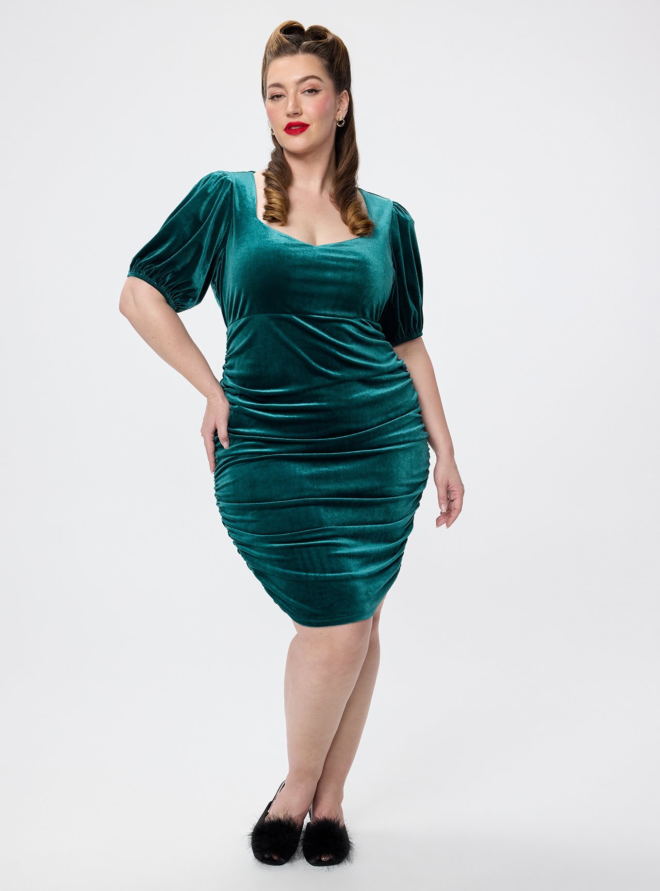 Retro Chic Puff Sleeve Midi Dress, BOTANICAL GARDEN, hi-res
