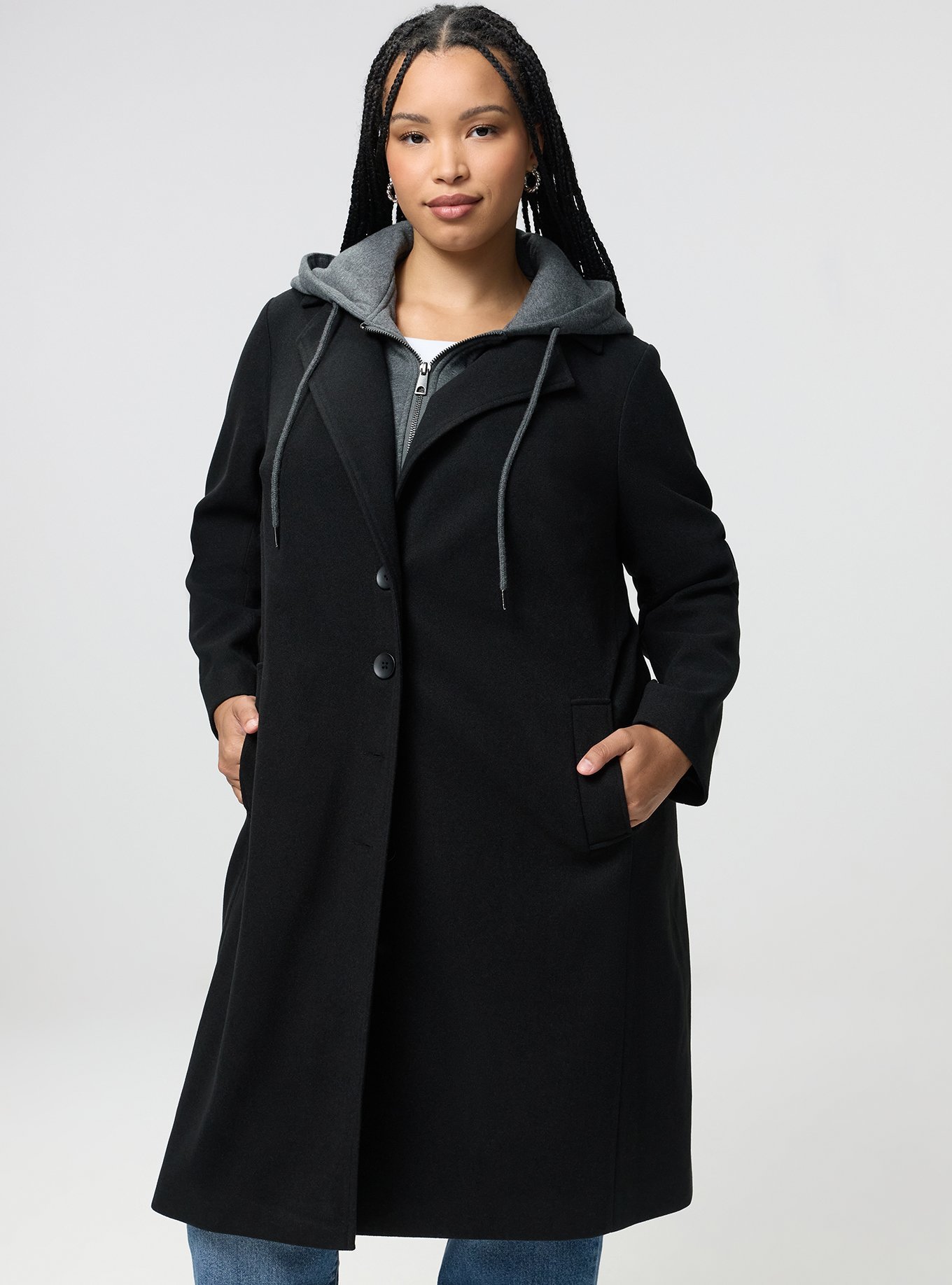 Hooded Cozy Coat, DEEP BLACK, alternate
