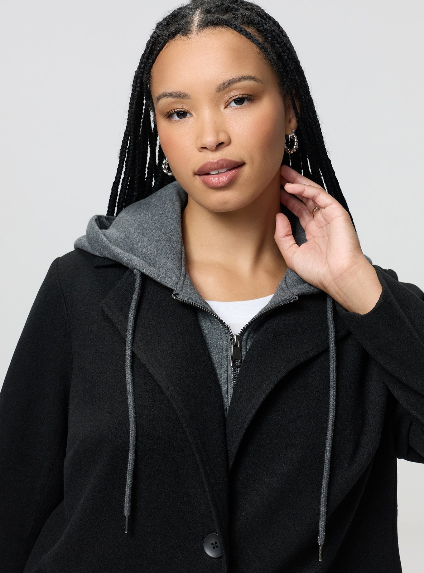 Hooded Cozy Coat, DEEP BLACK, alternate