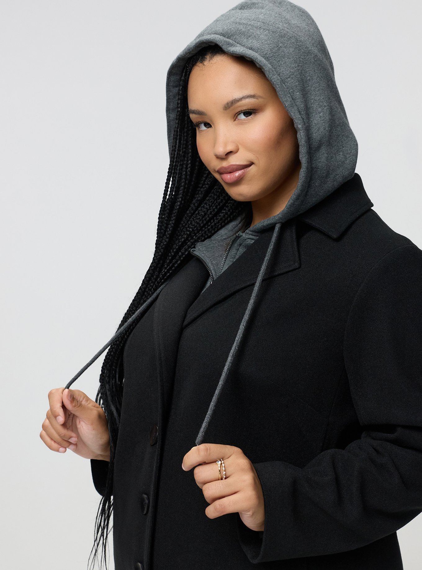 Hooded Cozy Coat, DEEP BLACK, alternate