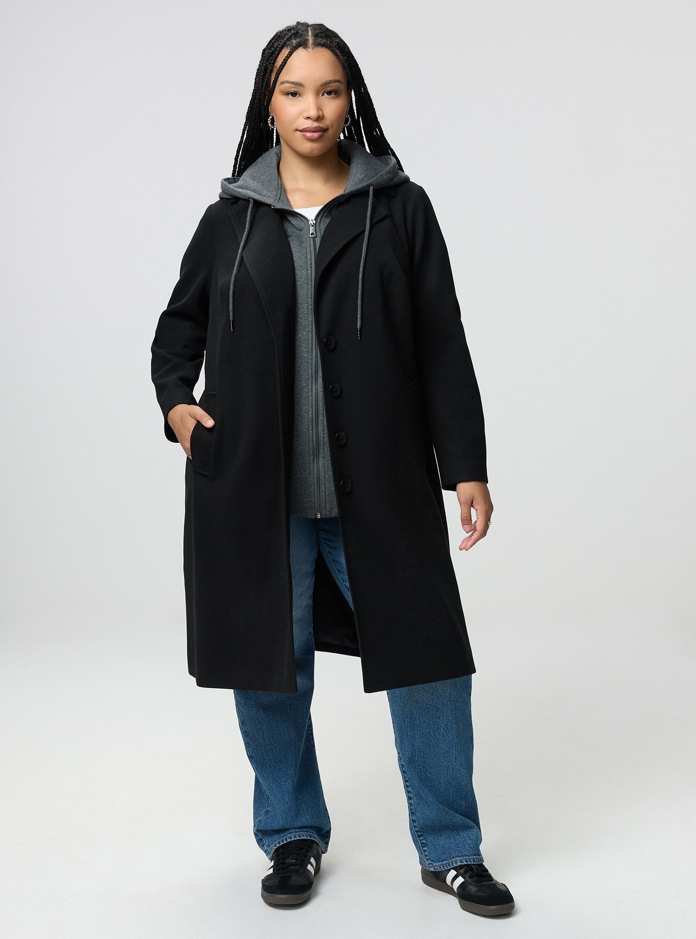Hooded Cozy Coat, DEEP BLACK, alternate