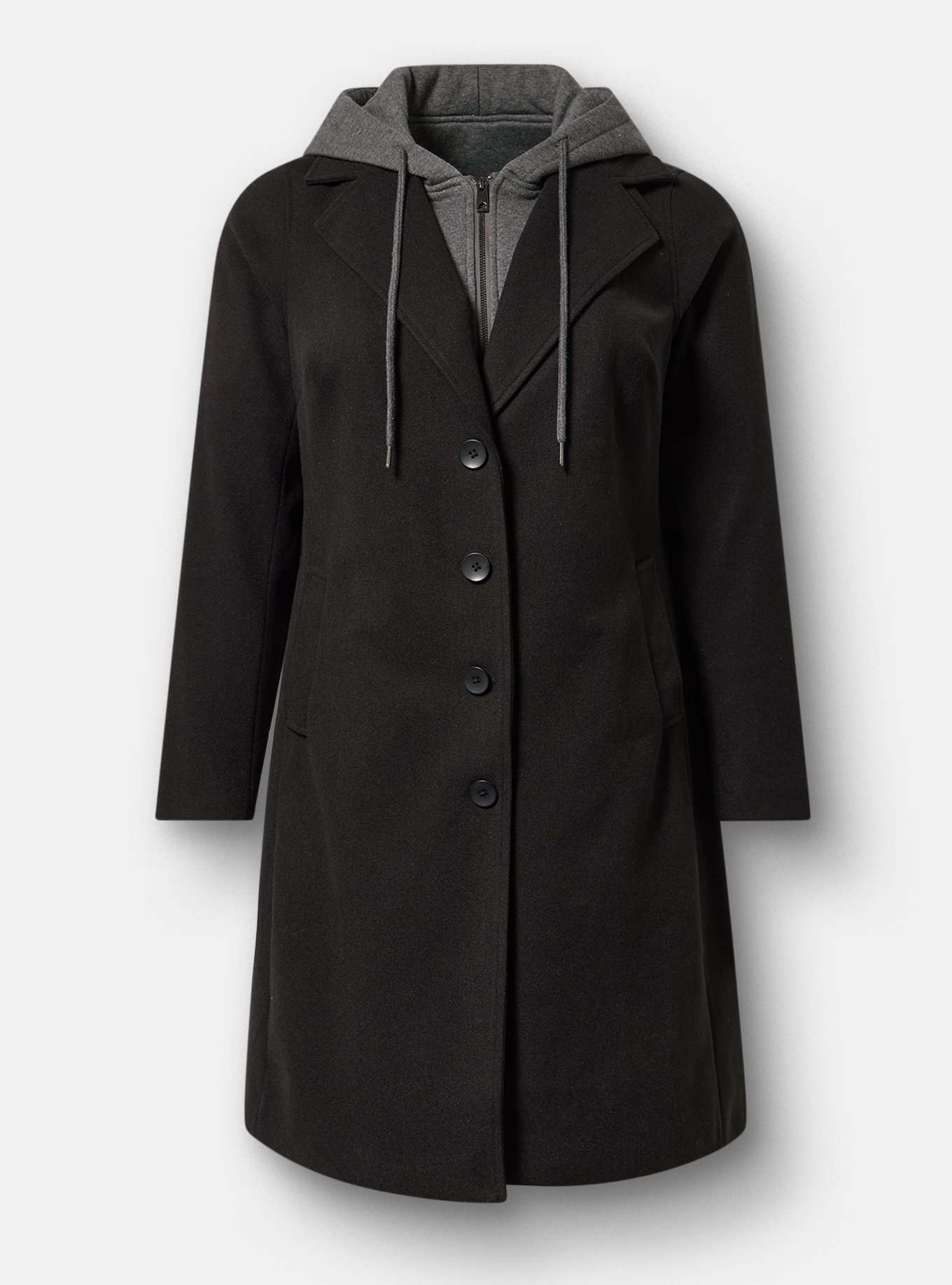 Hooded Cozy Coat, DEEP BLACK, flat