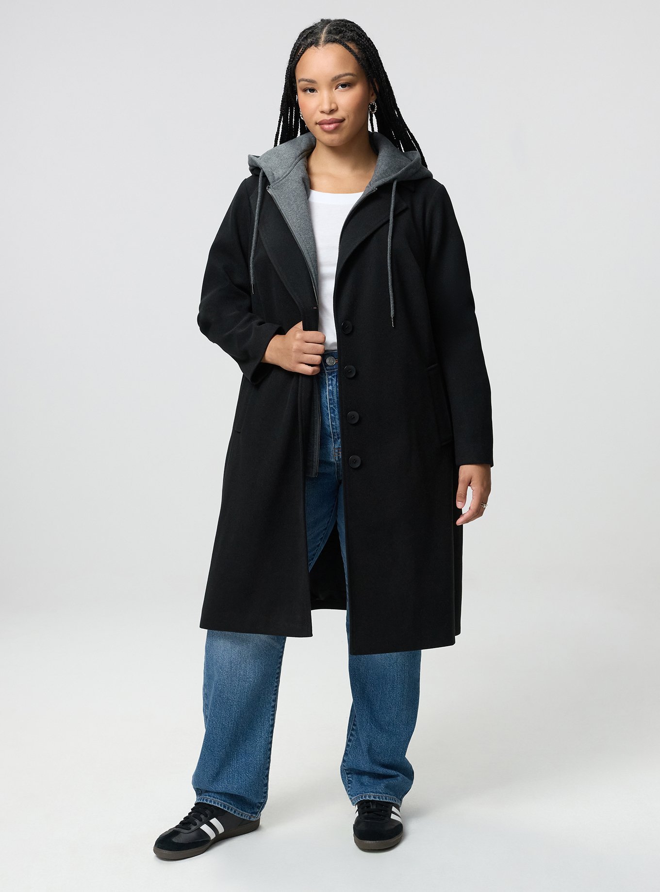 Hooded Cozy Coat, DEEP BLACK, hi-res