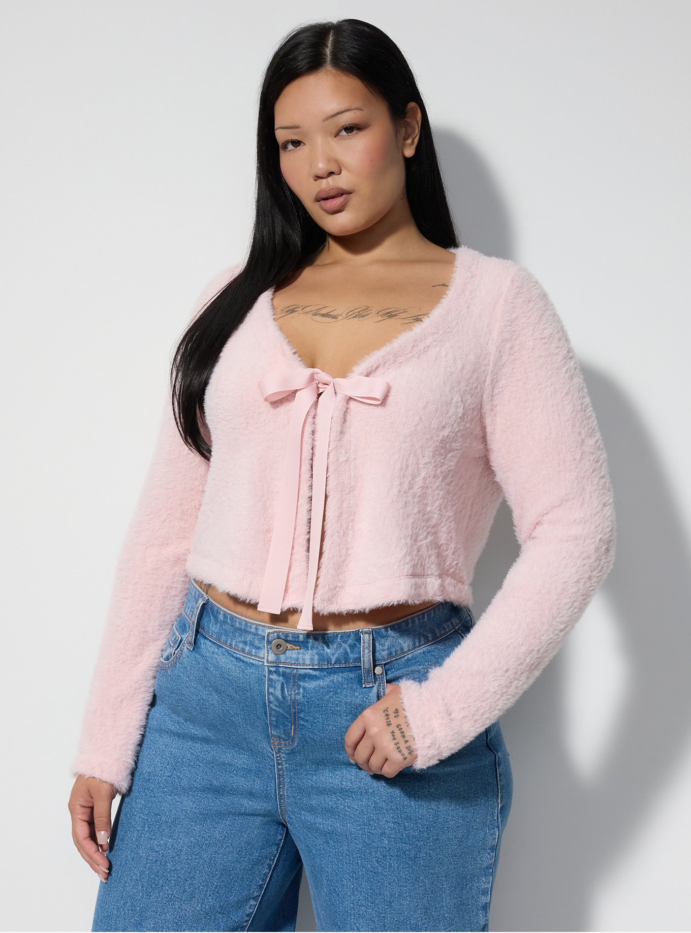 LoveSick Tie Front Flyaway Cardigan, SILVER PINK, hi-res