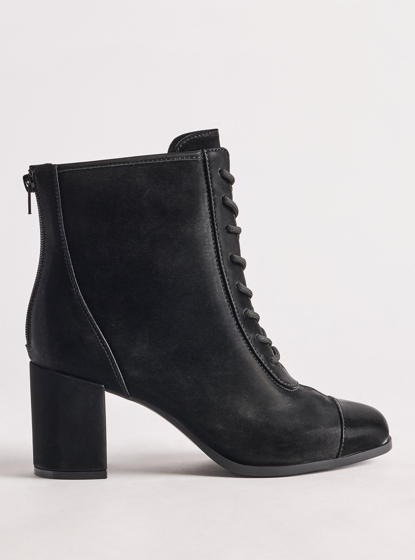 Lace-Up Block Heel Bootie (WW), BLACK, alternate