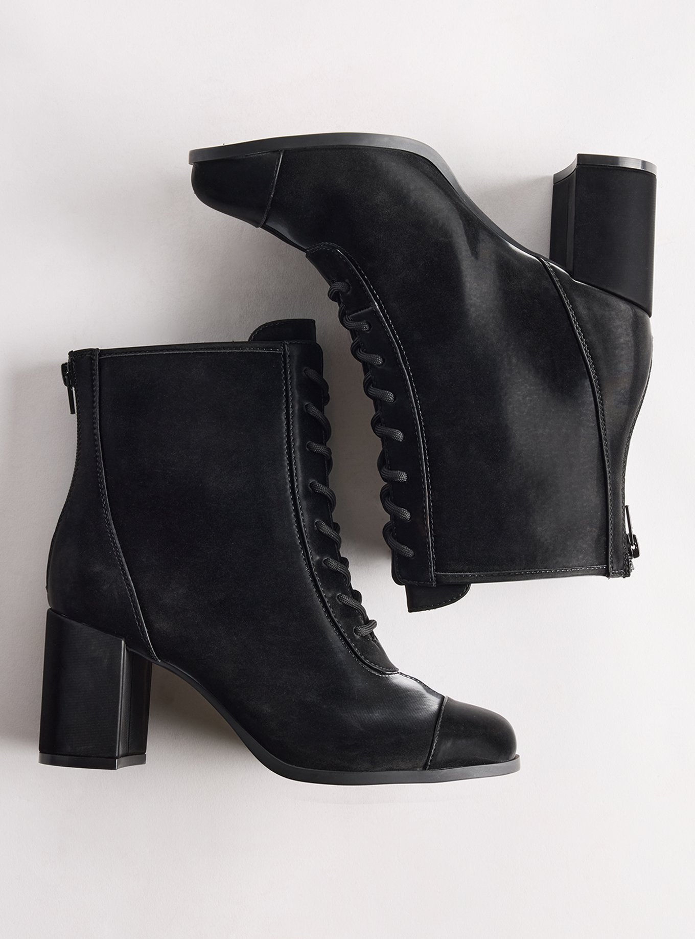 Lace-Up Block Heel Bootie (WW), BLACK, hi-res