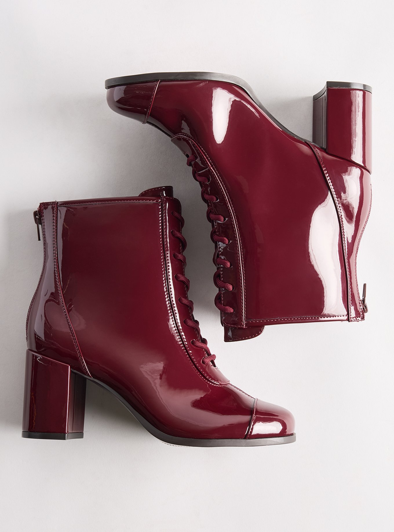 Lace-Up Block Heel Bootie (WW), WINE, hi-res