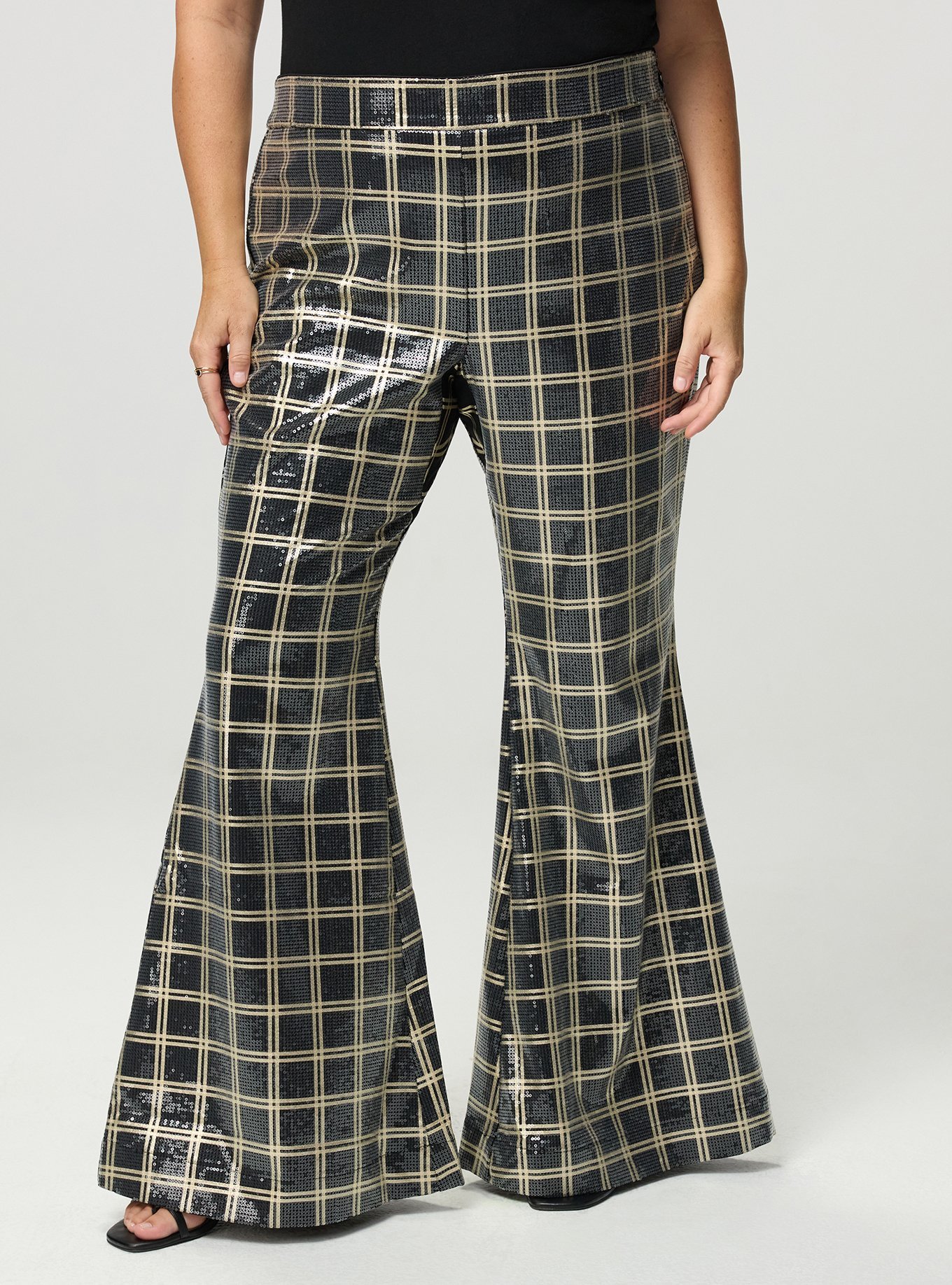 Studio Luxe Sequin Flare Pant, MODERN PLAID GOLD, alternate