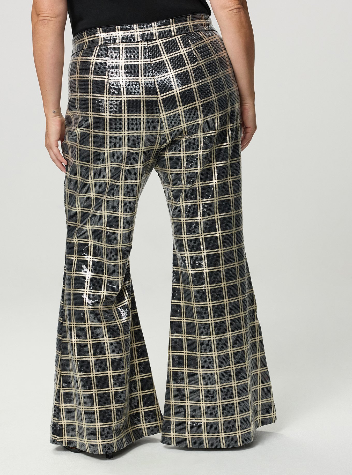 Studio Luxe Sequin Flare Pant, MODERN PLAID GOLD, alternate