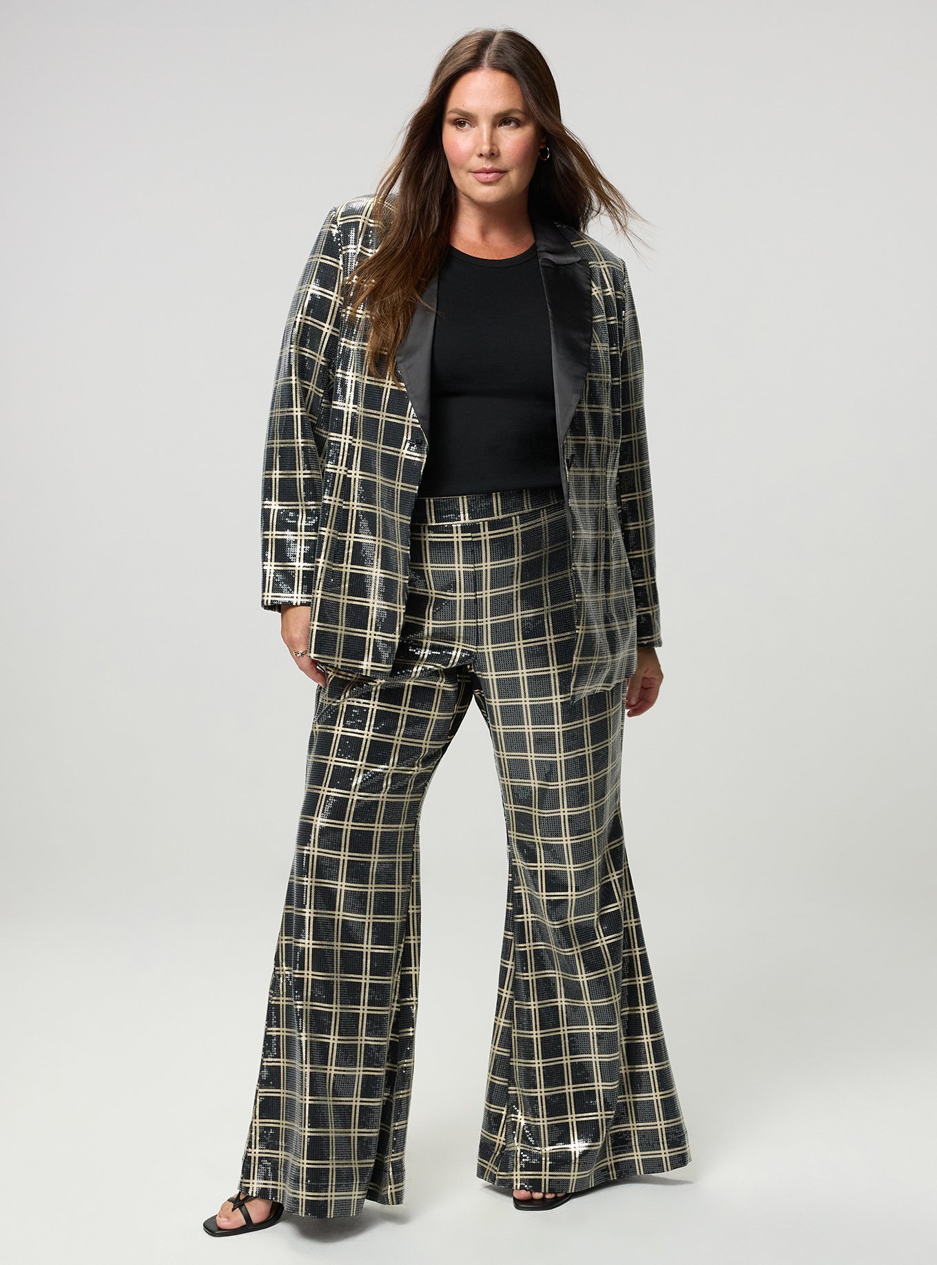 Studio Luxe Sequin Flare Pant, MODERN PLAID GOLD, alternate