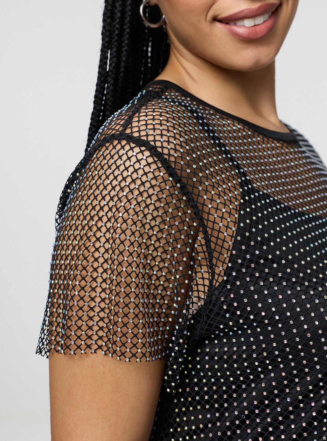 Mesh T-Shirt Mini Dress, DEEP BLACK, alternate