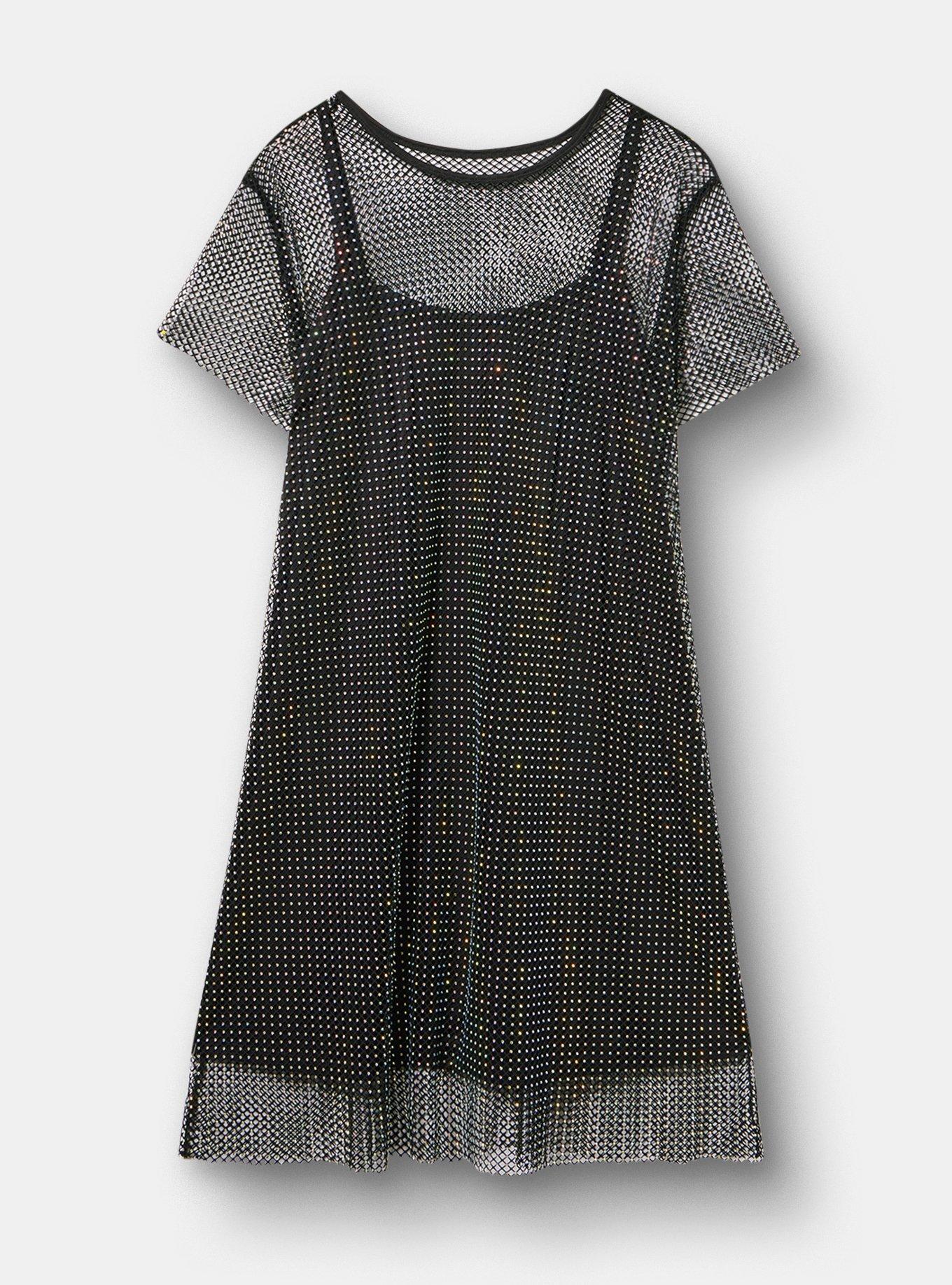 Mesh T-Shirt Mini Dress, DEEP BLACK, flat