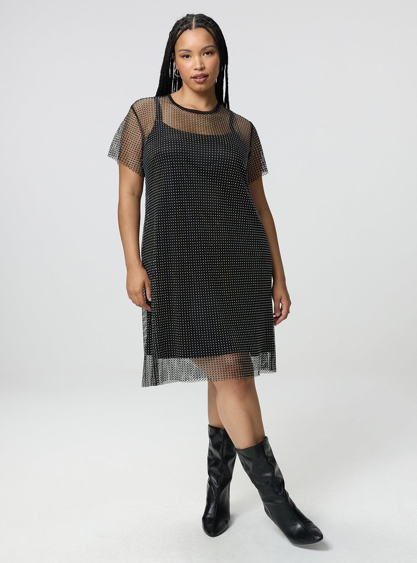 Mesh T-Shirt Mini Dress, DEEP BLACK, hi-res