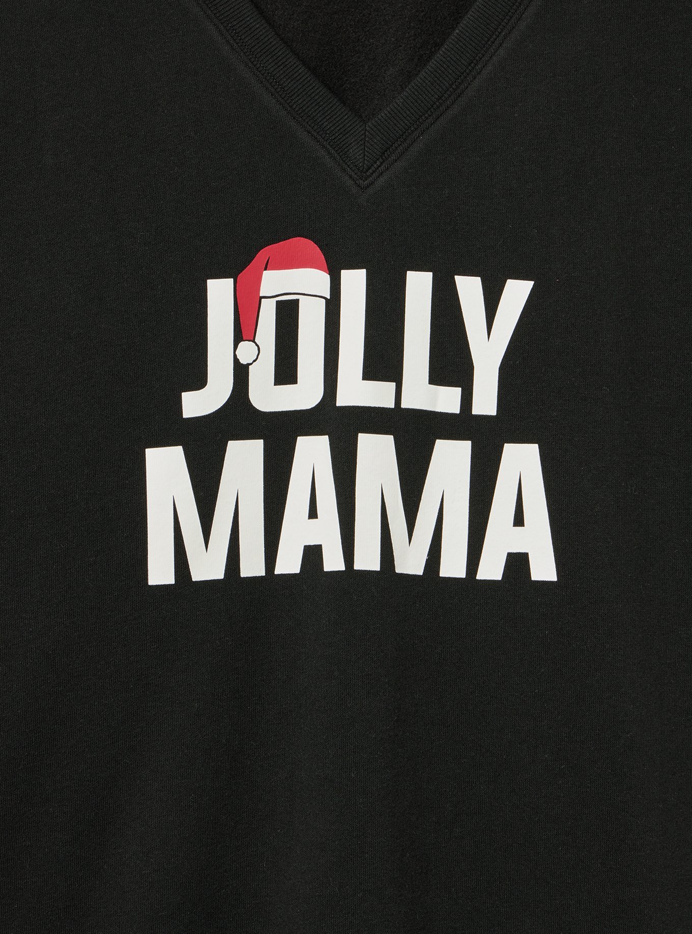 Cozy Fleece Step Hem V-Neck Sweatshirt, JOLLY MAMA DEEP BLACK, alternate