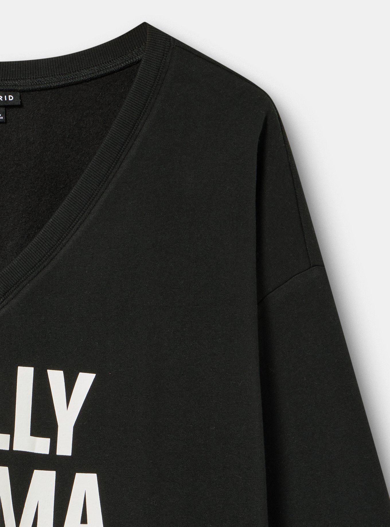 Cozy Fleece Step Hem V-Neck Sweatshirt, JOLLY MAMA DEEP BLACK, alternate