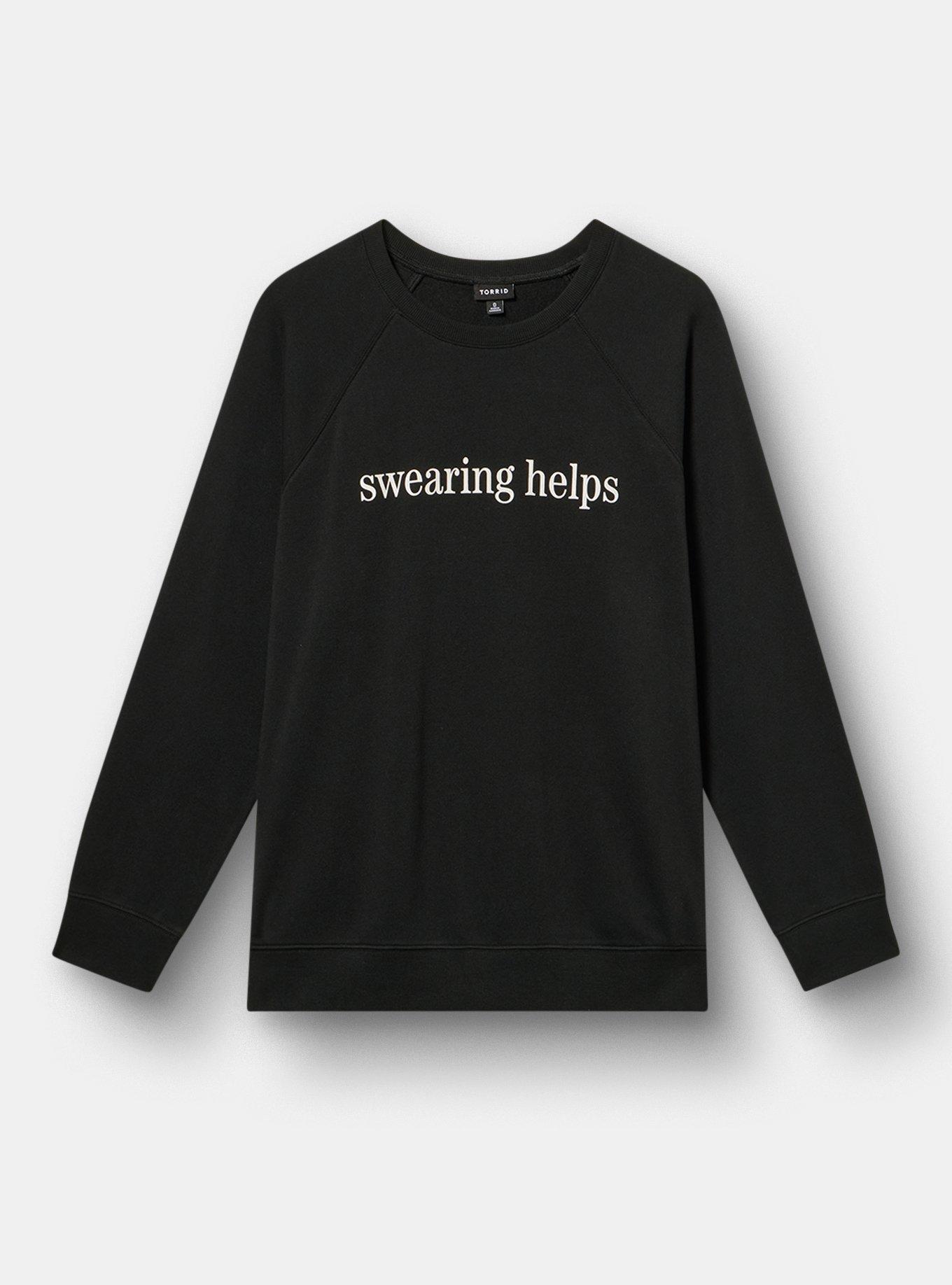 Relaxed Cozy Fleece Sweatshirt, SWEARING IT HELPS DEEP BLACK, hi-res