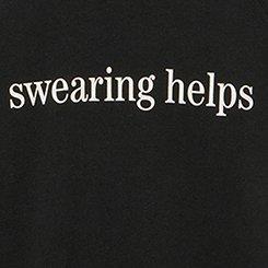 Relaxed Cozy Fleece Sweatshirt, SWEARING IT HELPS DEEP BLACK, swatch