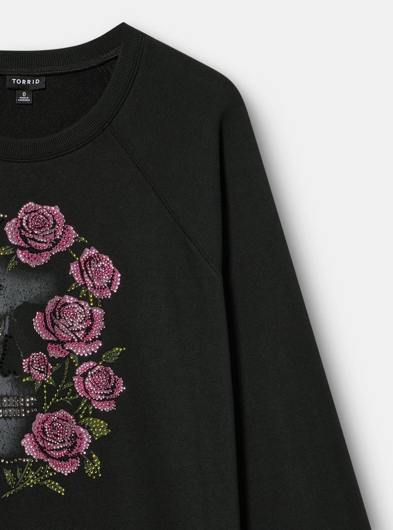 Plus Size Relaxed Cozy Fleece Sweatshirt, SNAKE BOTANICAL DEEP BLACK, alternate