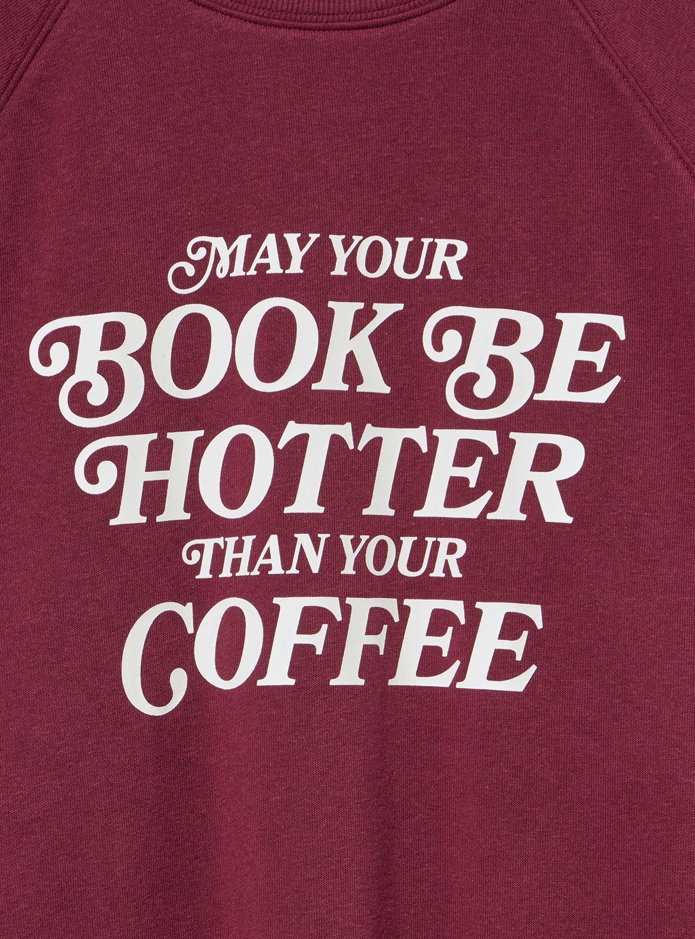 Plus Size Relaxed Cozy Fleece Sweatshirt, BOOK HOTTER THAN COFFEE MAROON BANNER, alternate
