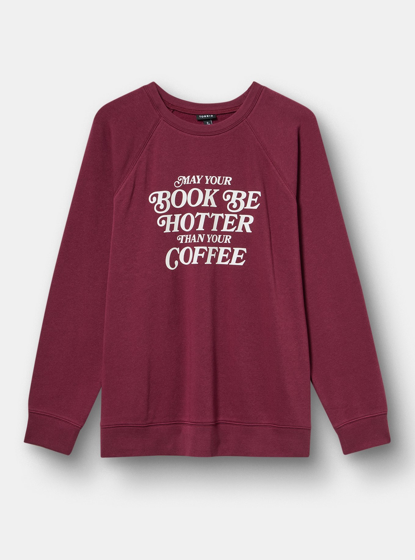 Plus Size Relaxed Cozy Fleece Sweatshirt, BOOK HOTTER THAN COFFEE MAROON BANNER, hi-res