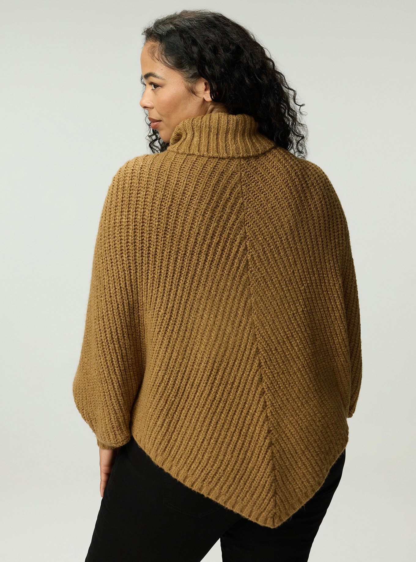 Turtleneck Poncho Sweater, CAMEL, alternate